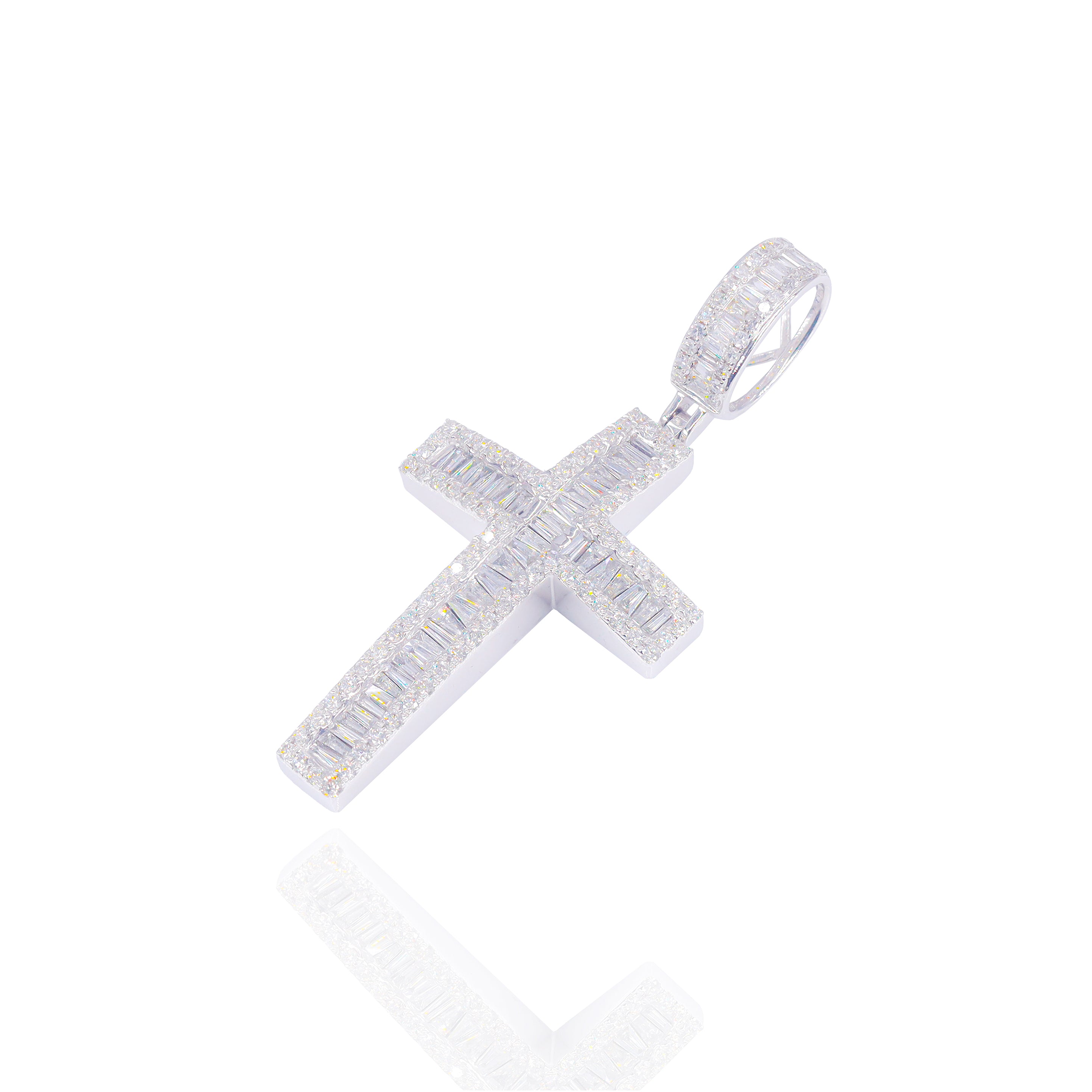 Curved Baguette Diamond Cross Pendant