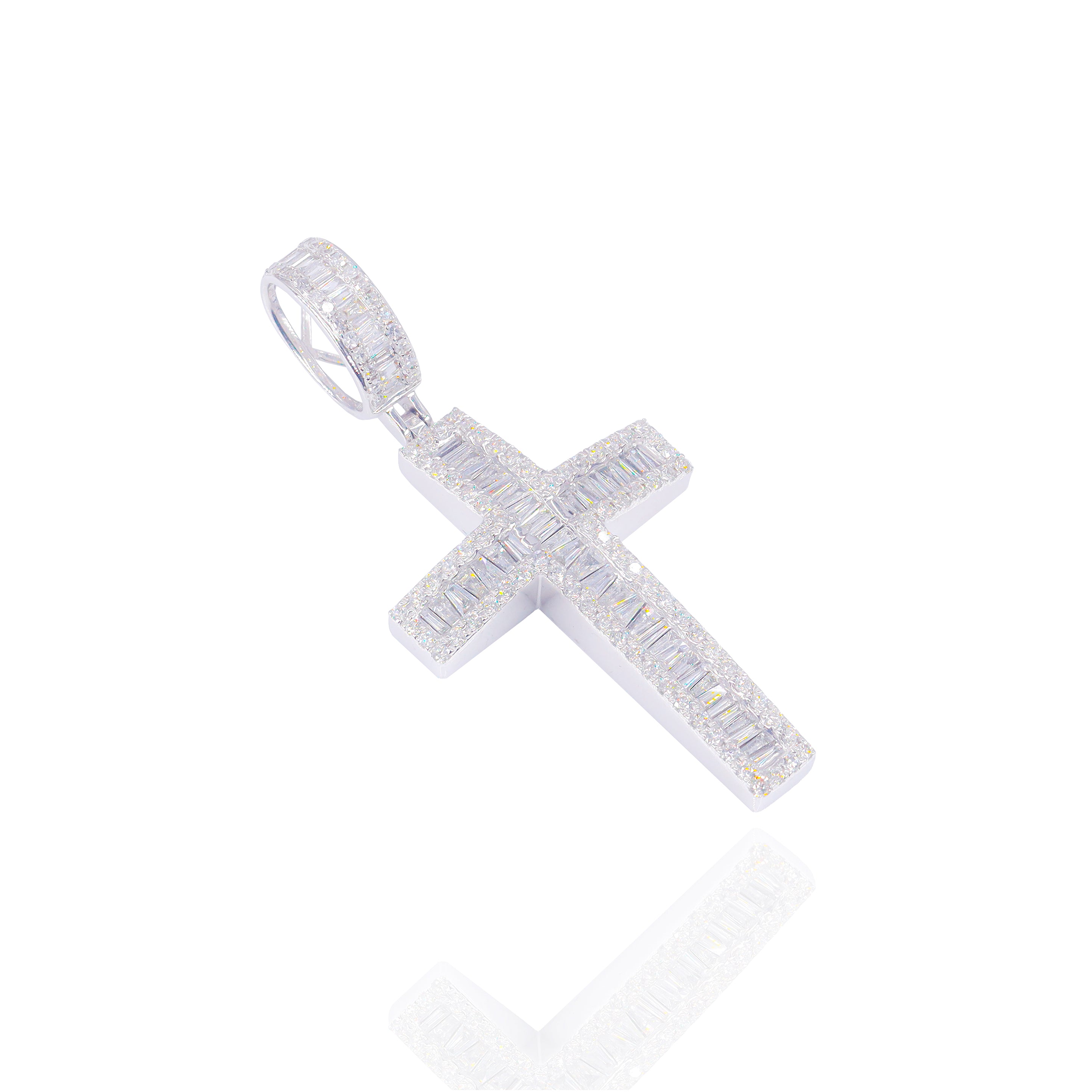 Curved Baguette Diamond Cross Pendant