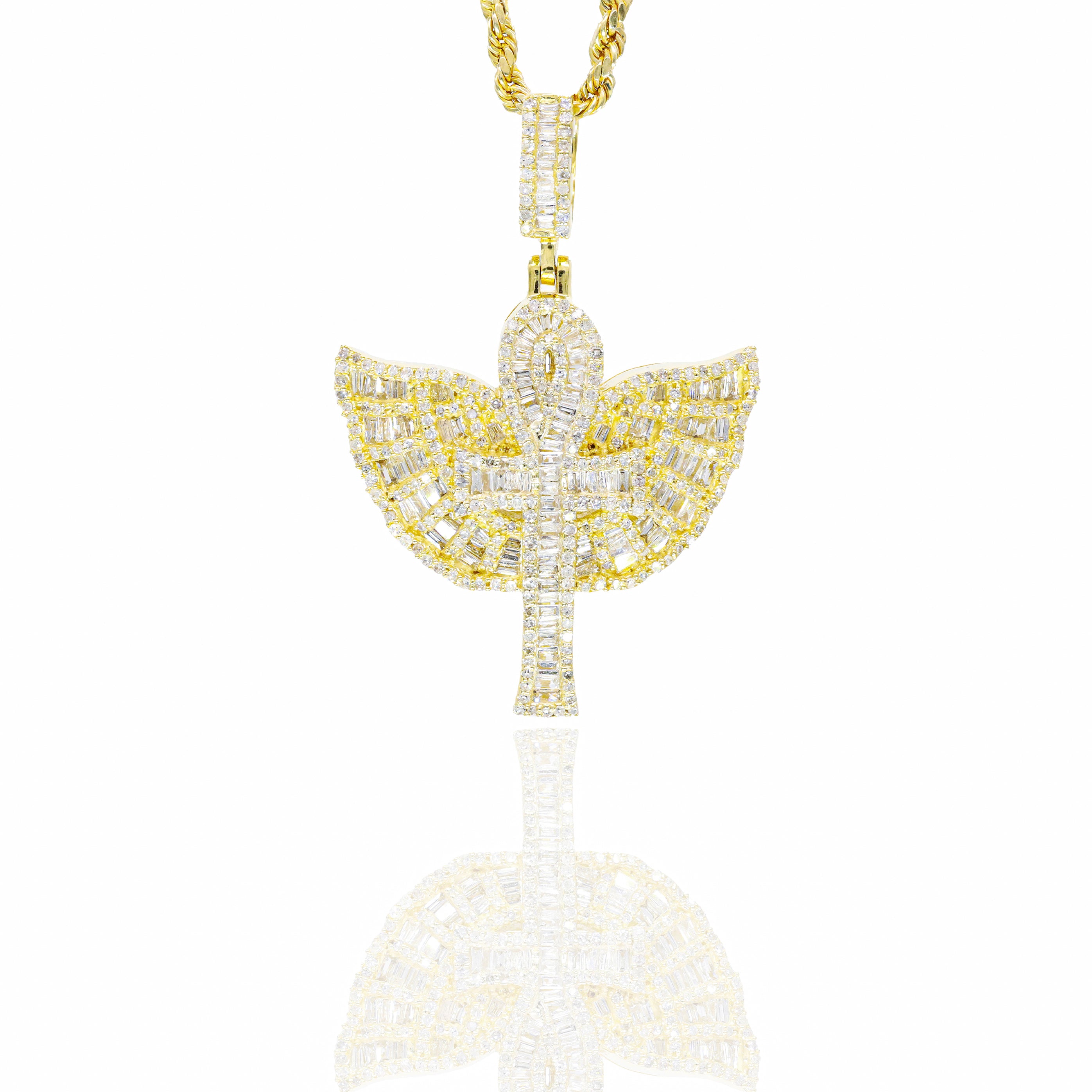 Diamond Ankh with Wings Diamond Pendant