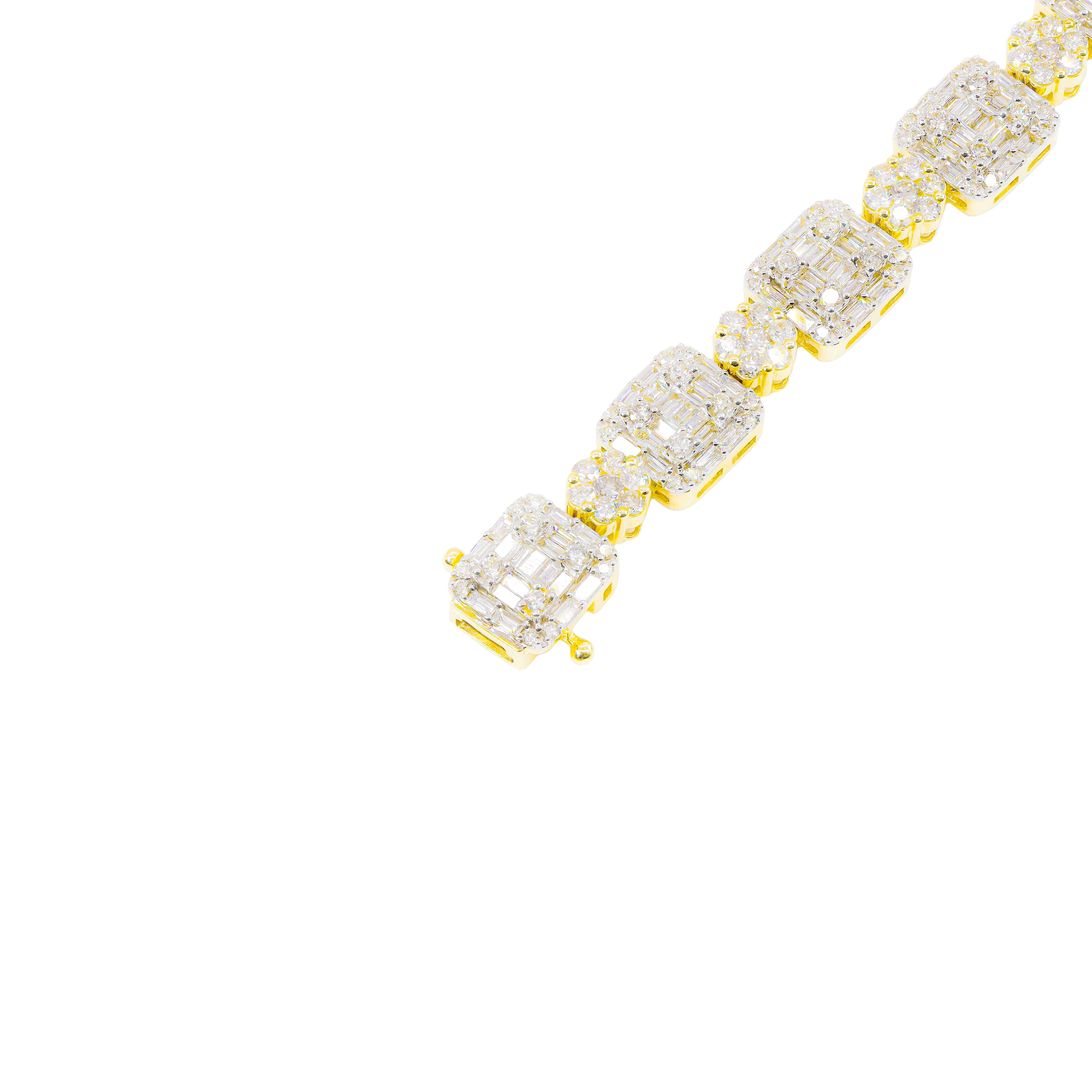 Baguette and Flower Cluster Diamond Bracelet
