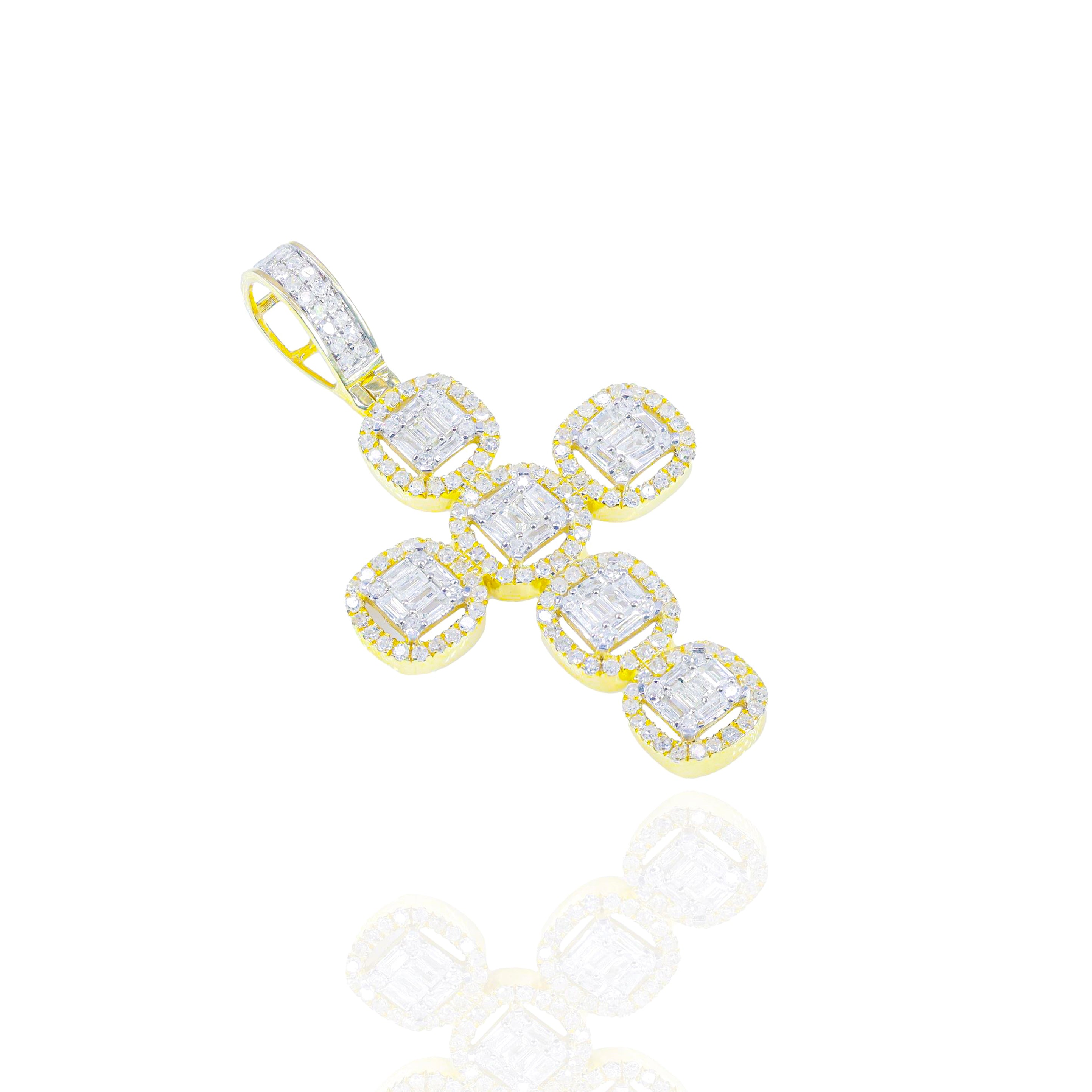 Baguette Cluster Diamond Cross Pendant