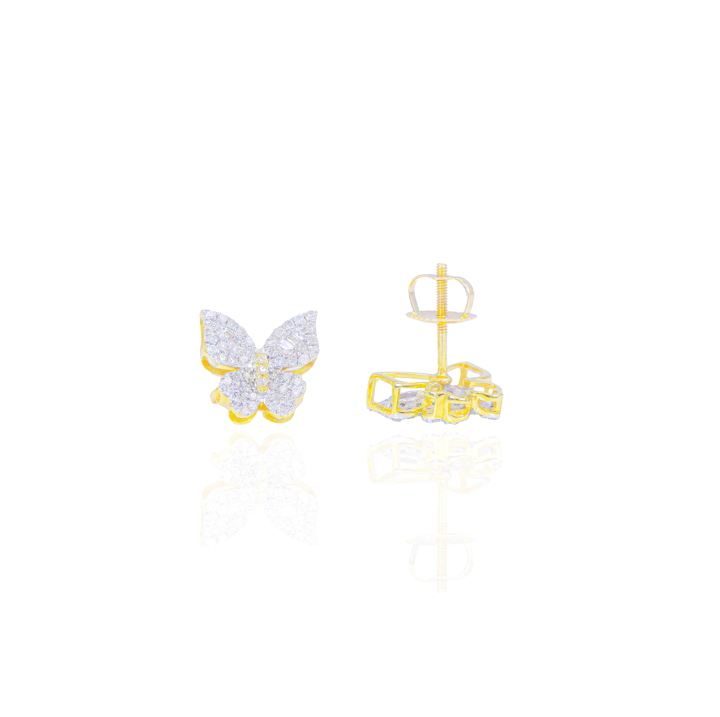 Curved Butterfly Baguette & Round Diamond Earrings