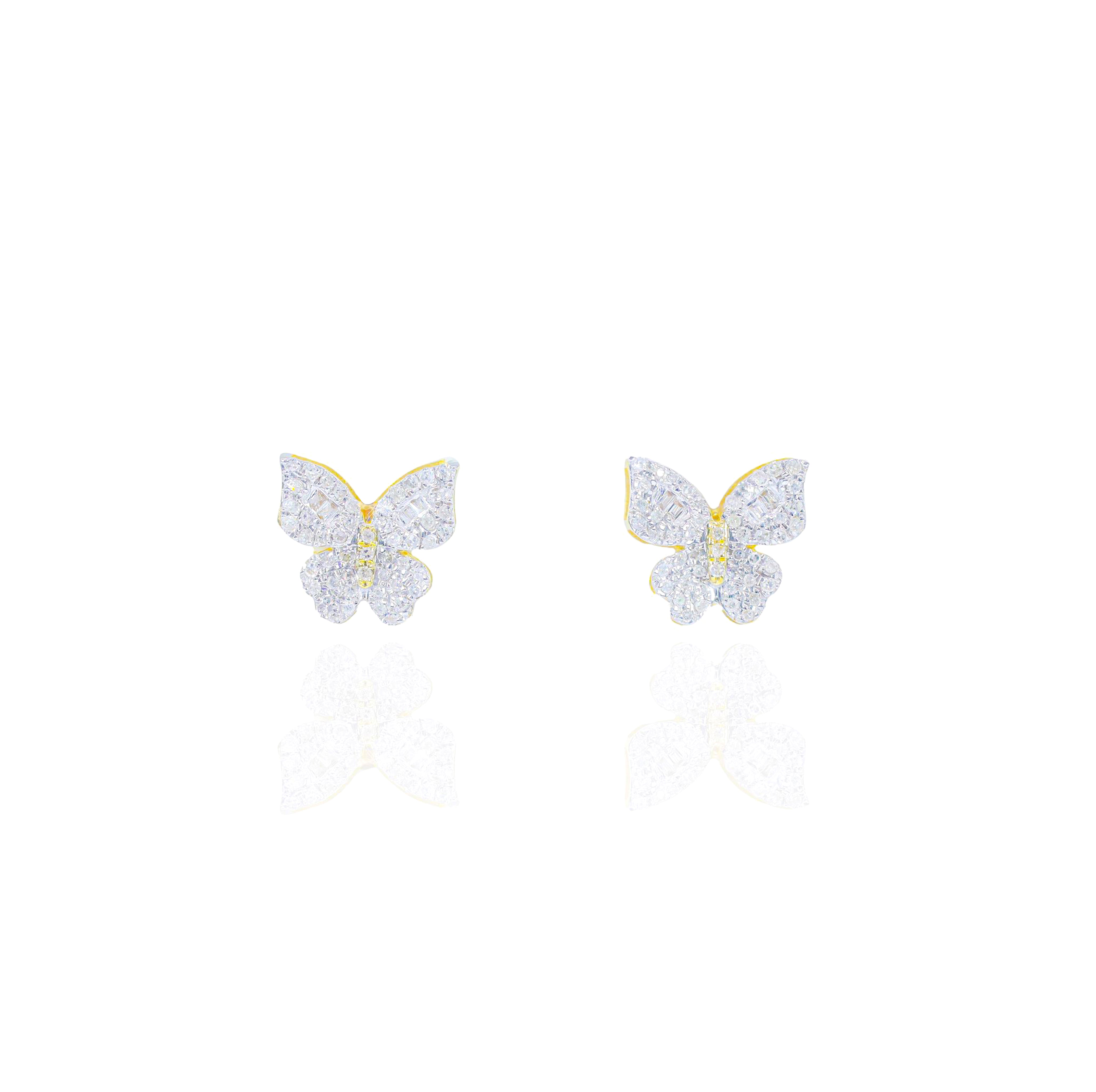 Curved Butterfly Baguette & Round Diamond Earrings