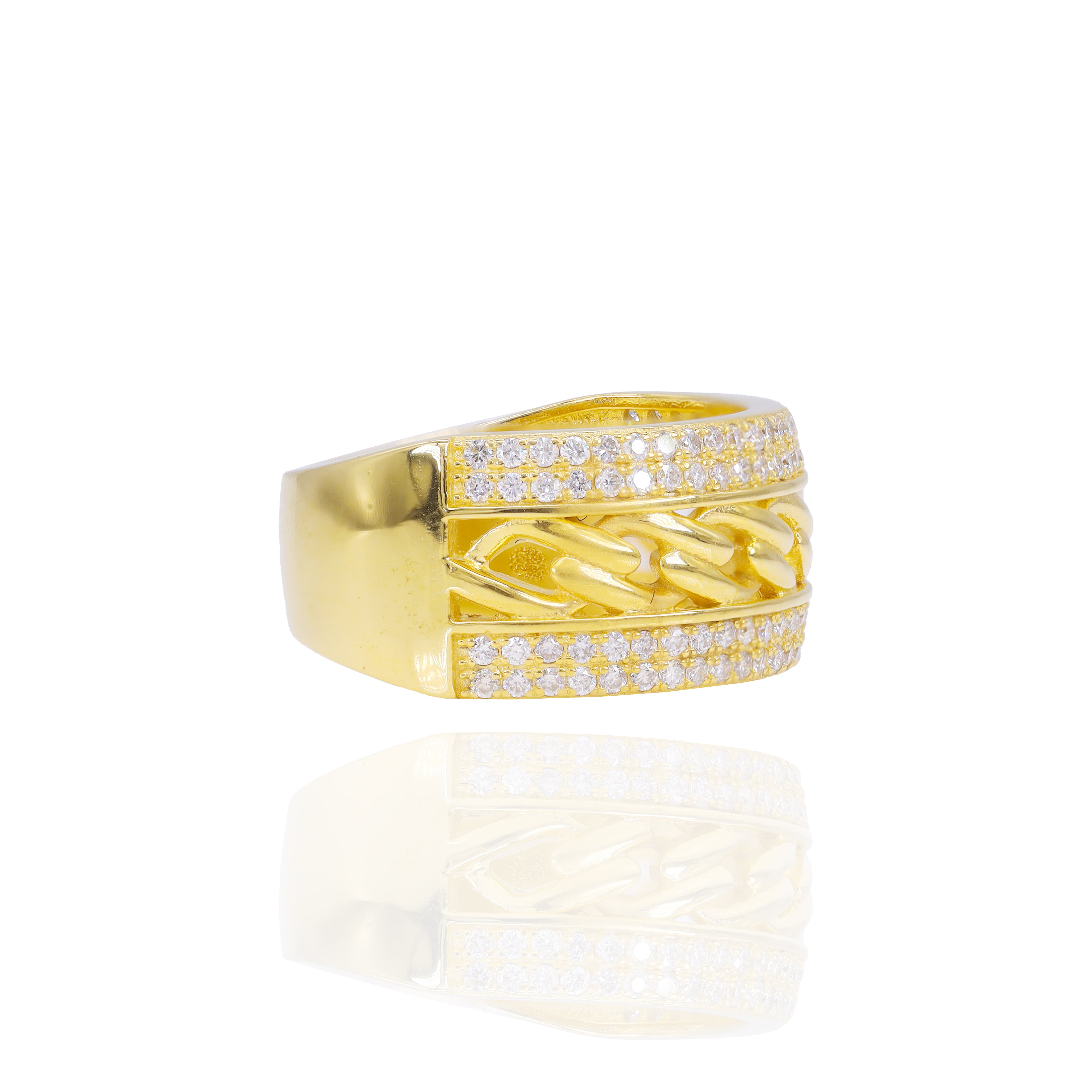 Cuban Ring w/ Double Diamond Borders Diamond Band