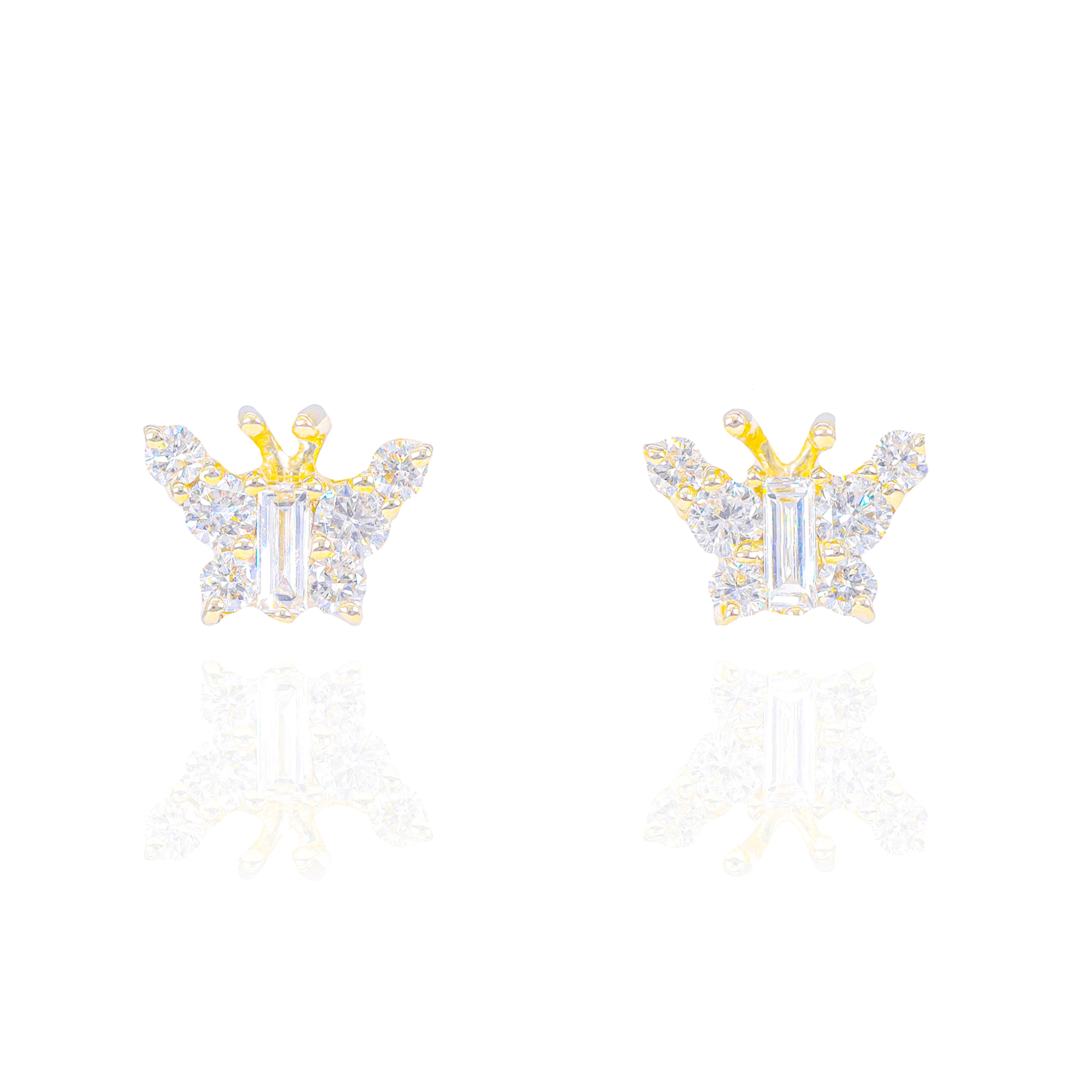 Diamond Butterfly Earrings w/ Baguette Centers