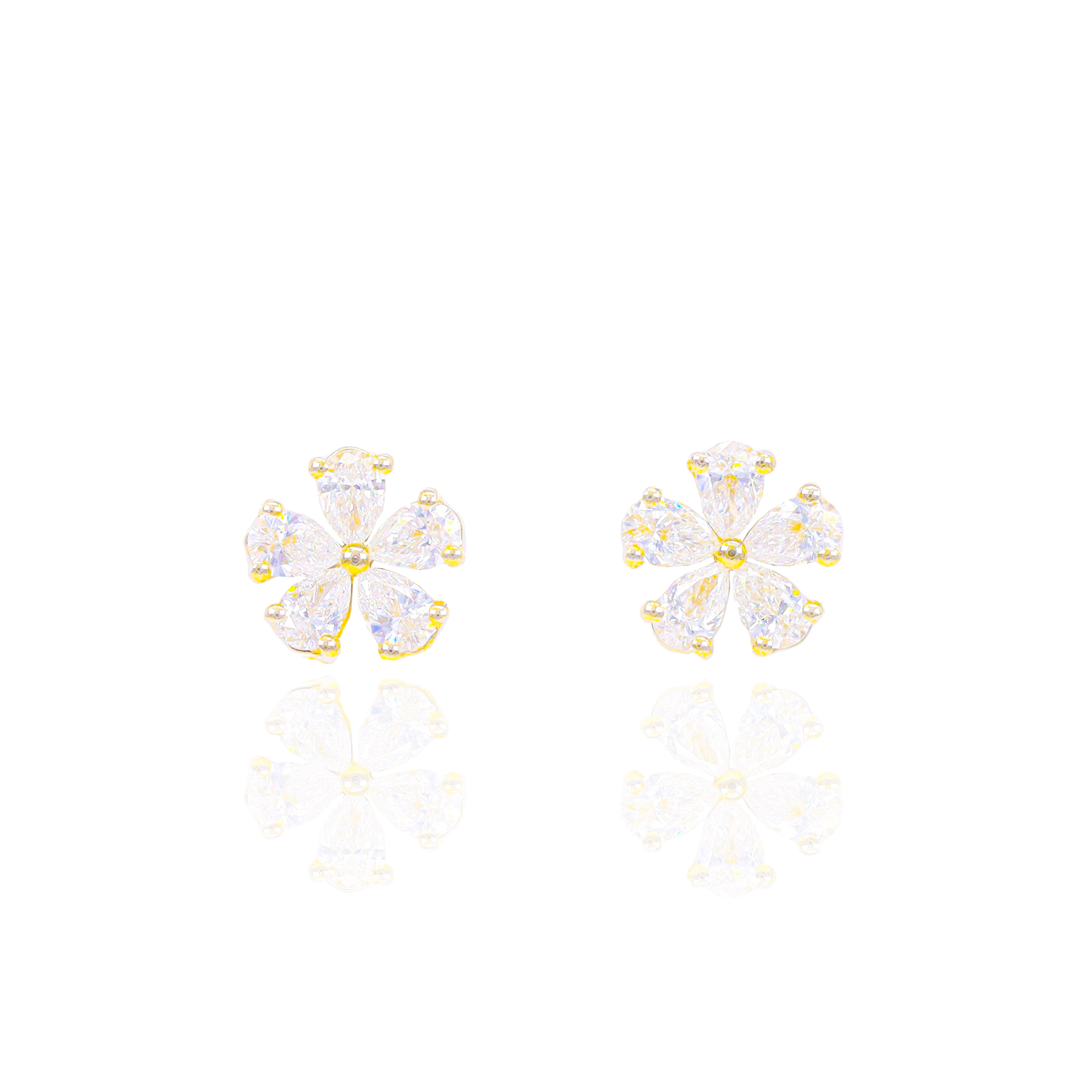 Pear Cut Diamond Flower Style Earrings