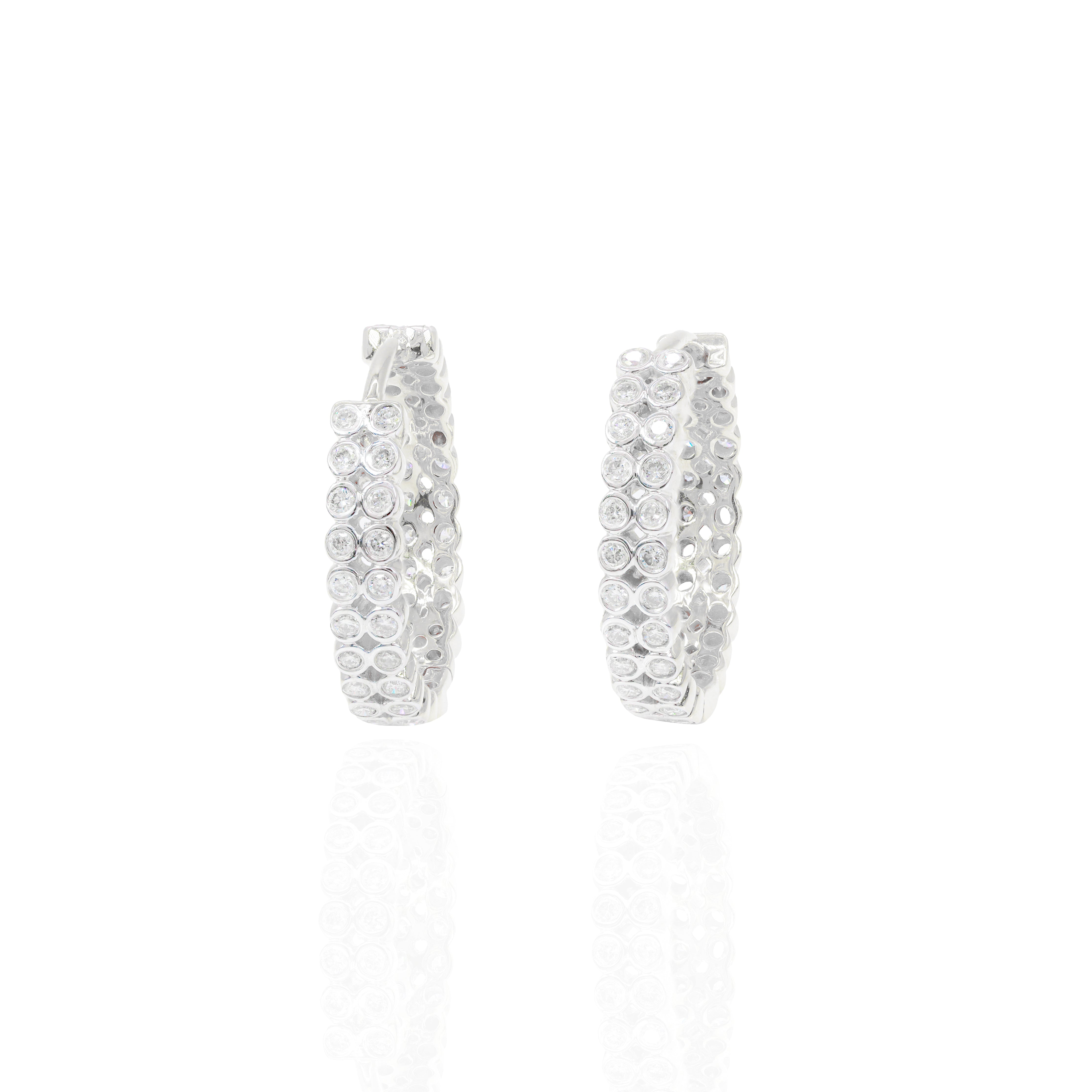 Two-Row Bezel Set Diamond Hoop Earrings