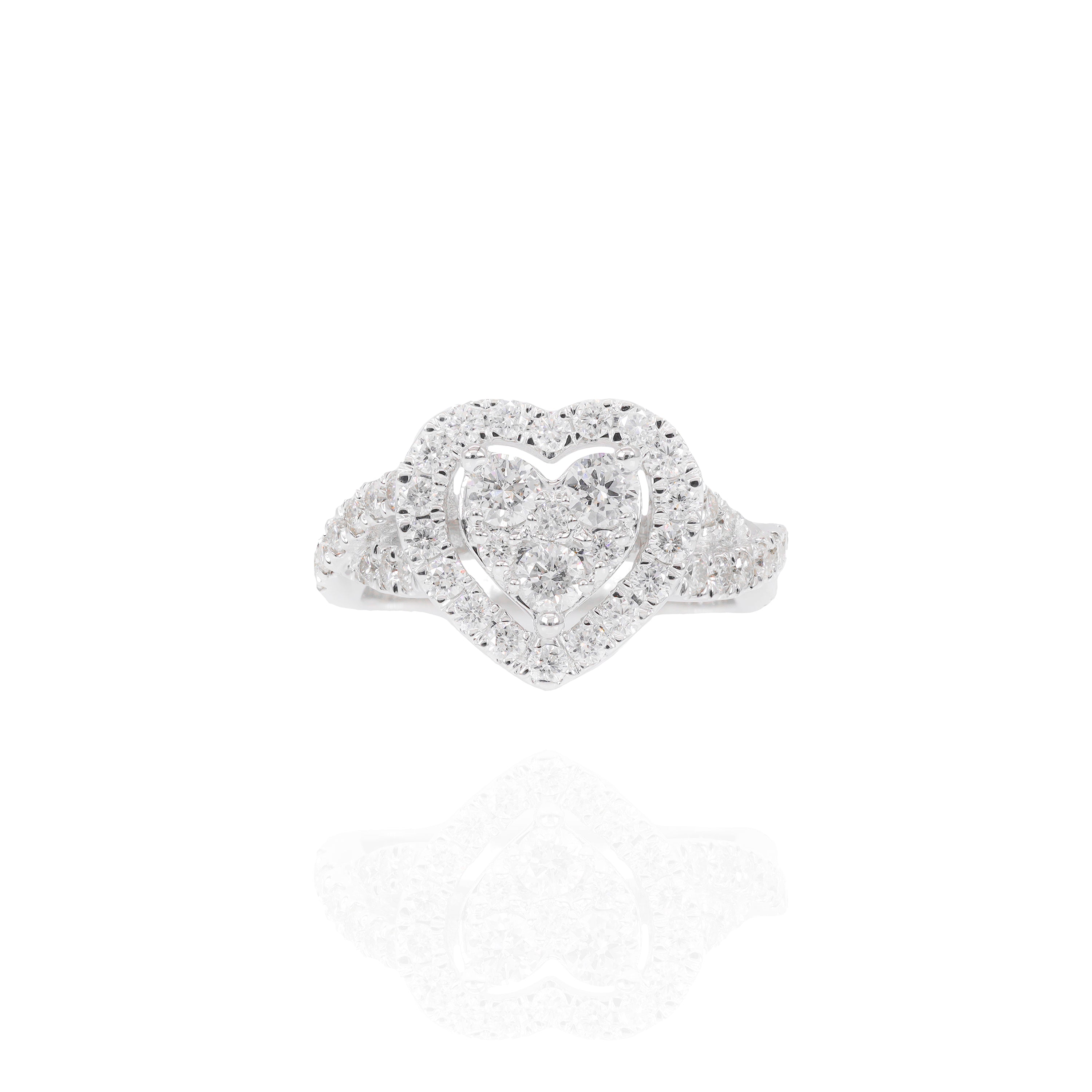 Cluster Heart with Halo Diamond Engagement Ring & Band