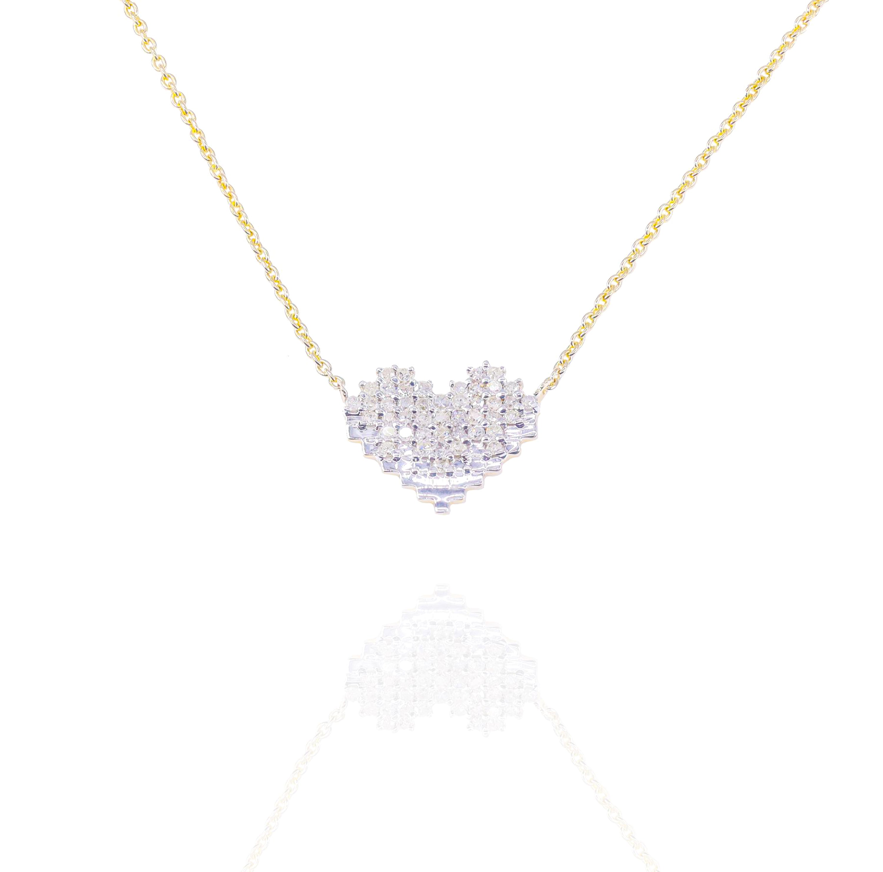 Pixelated Heart Diamond Pendant w/ Link Chain