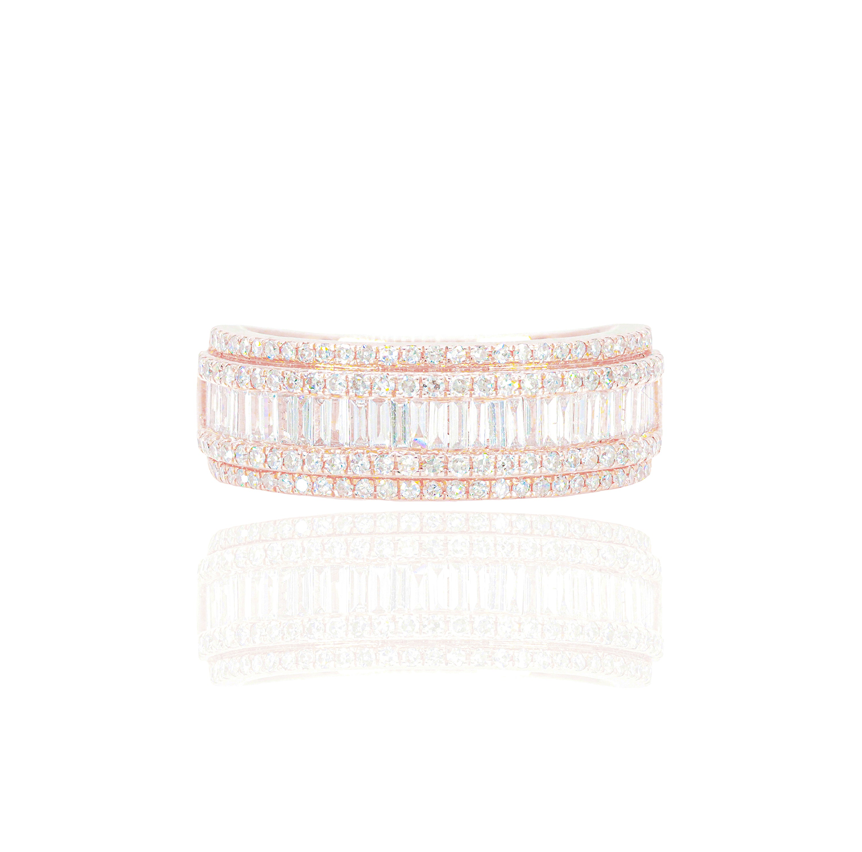 Straight Baguette with Round Border Diamond Ring