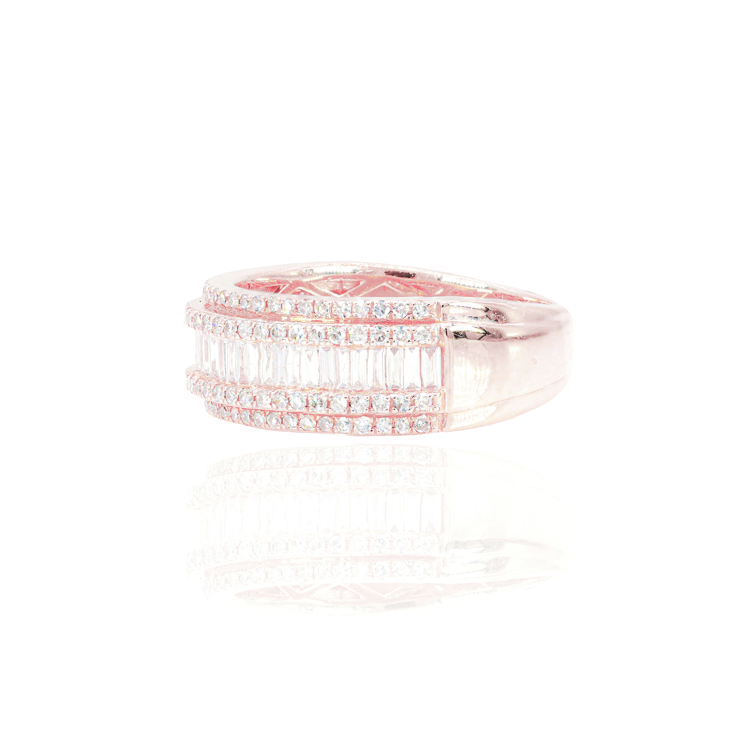 Straight Baguette with Round Border Diamond Ring