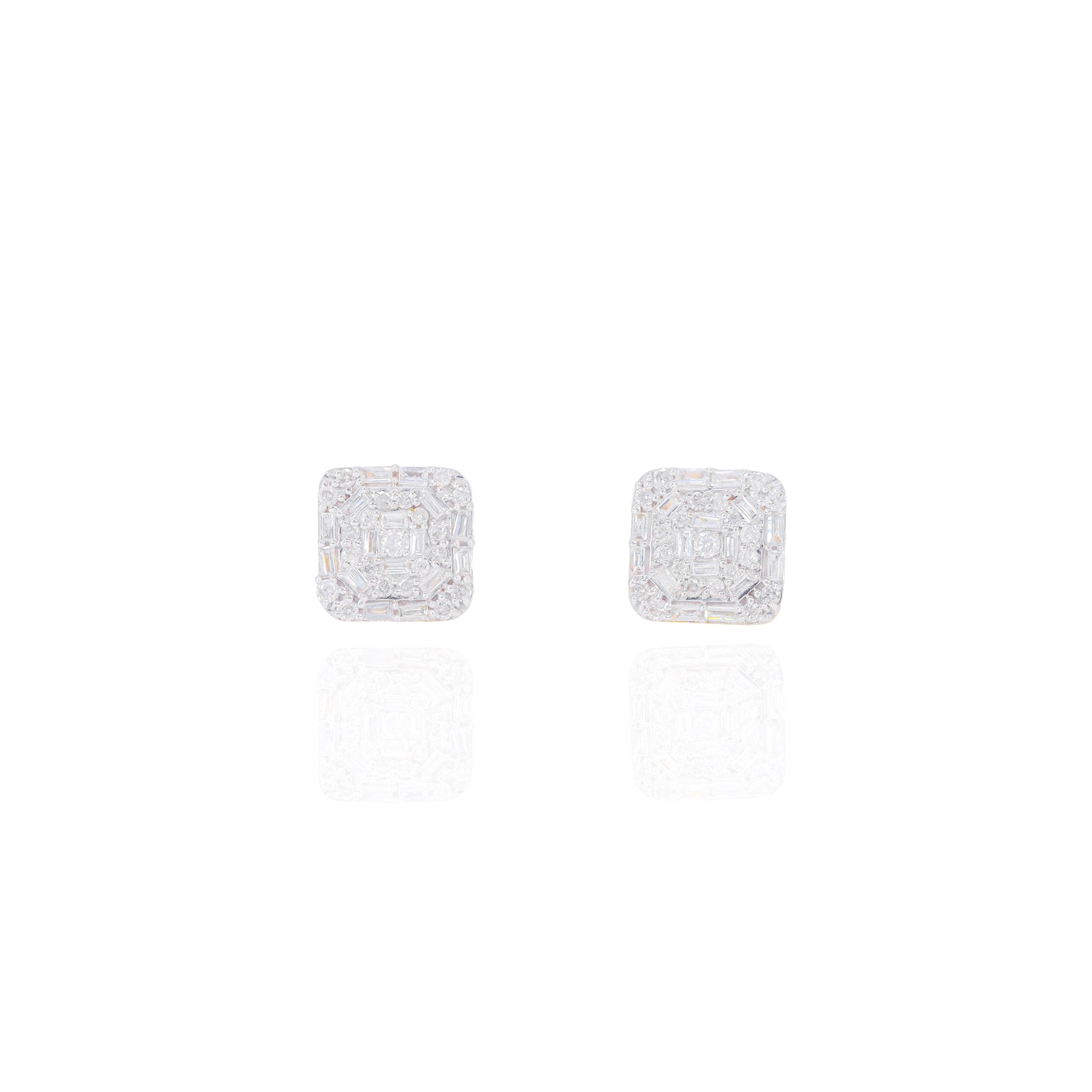 Square Web Pattern Baguette Diamond Earrings