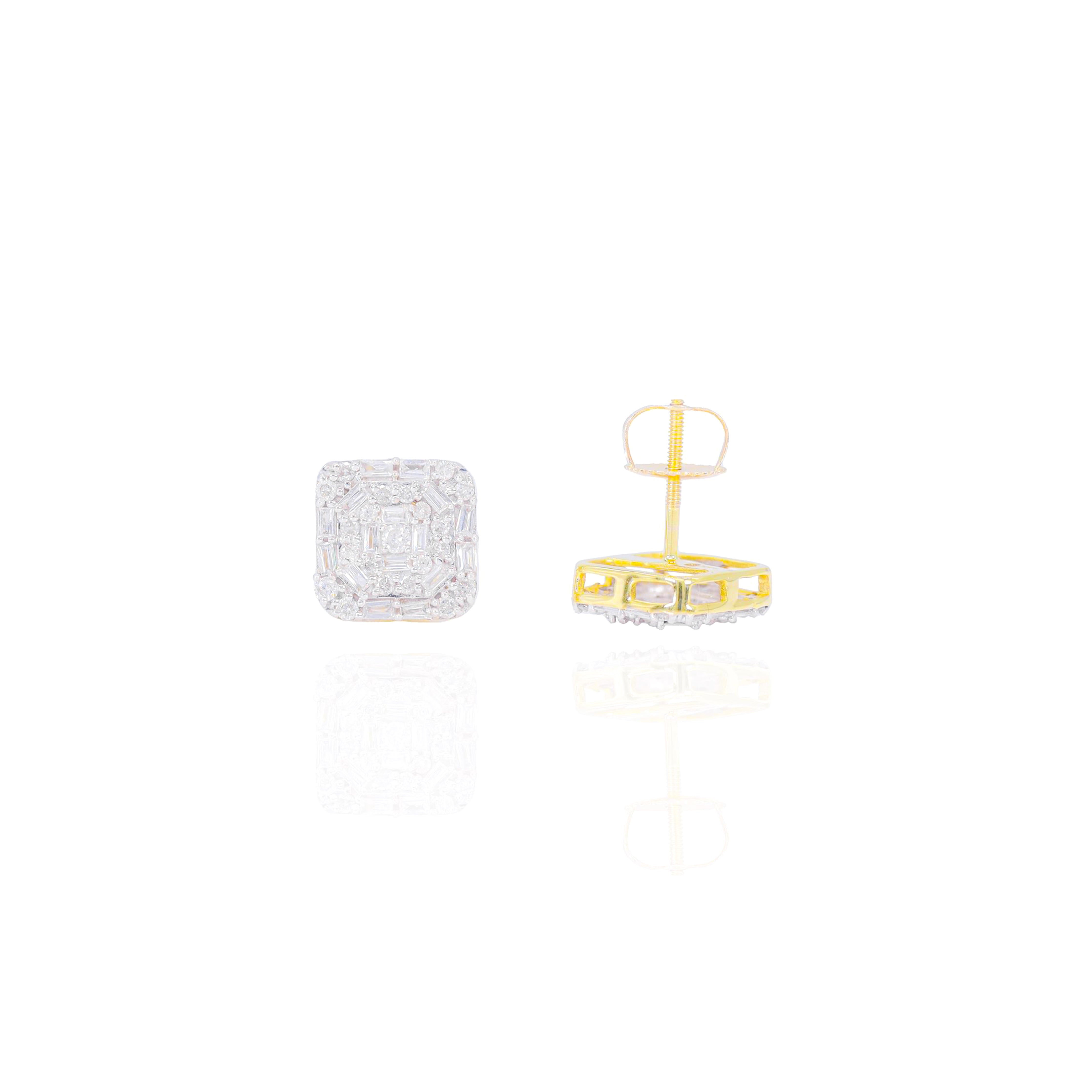 Square Web Pattern Baguette Diamond Earrings