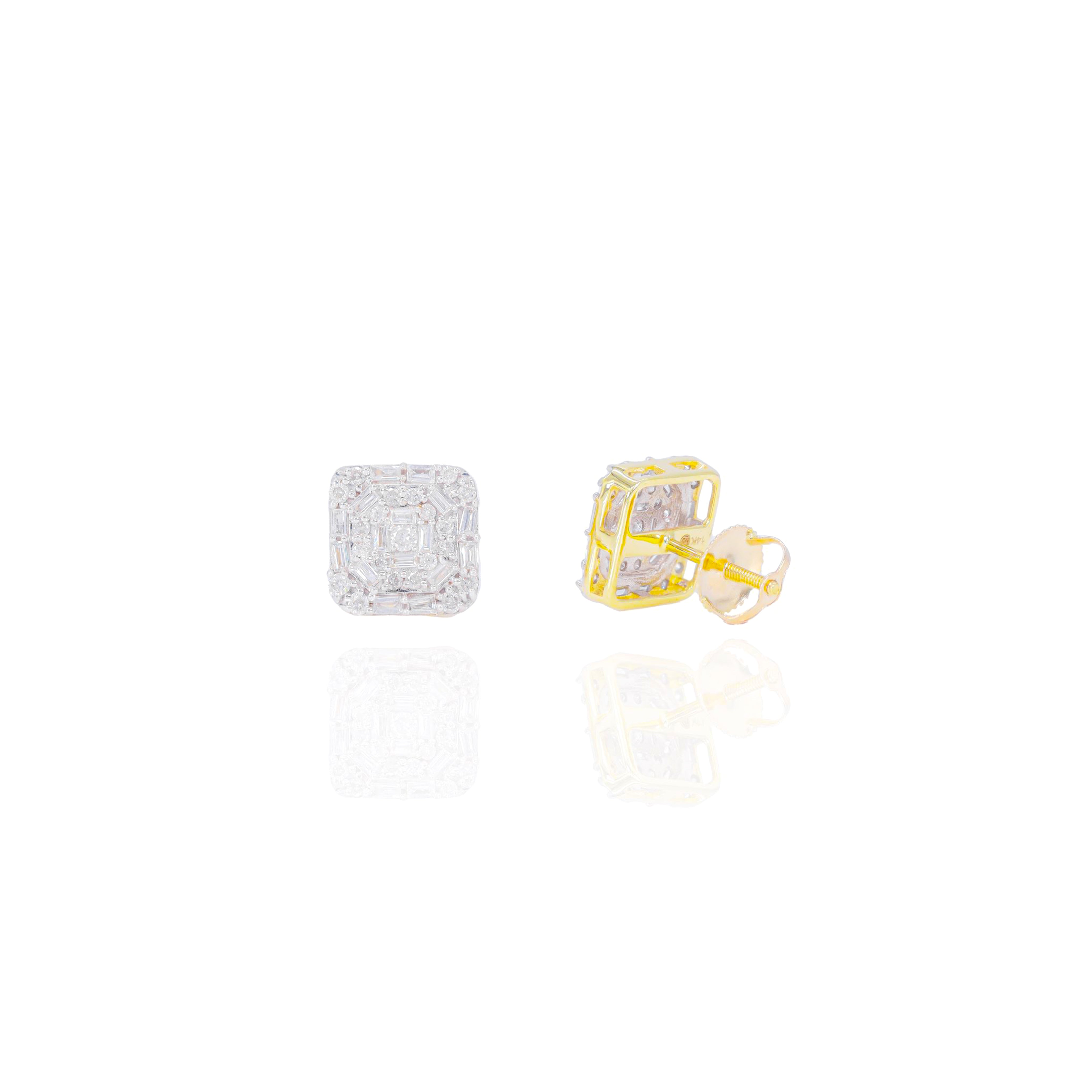 Square Web Pattern Baguette Diamond Earrings