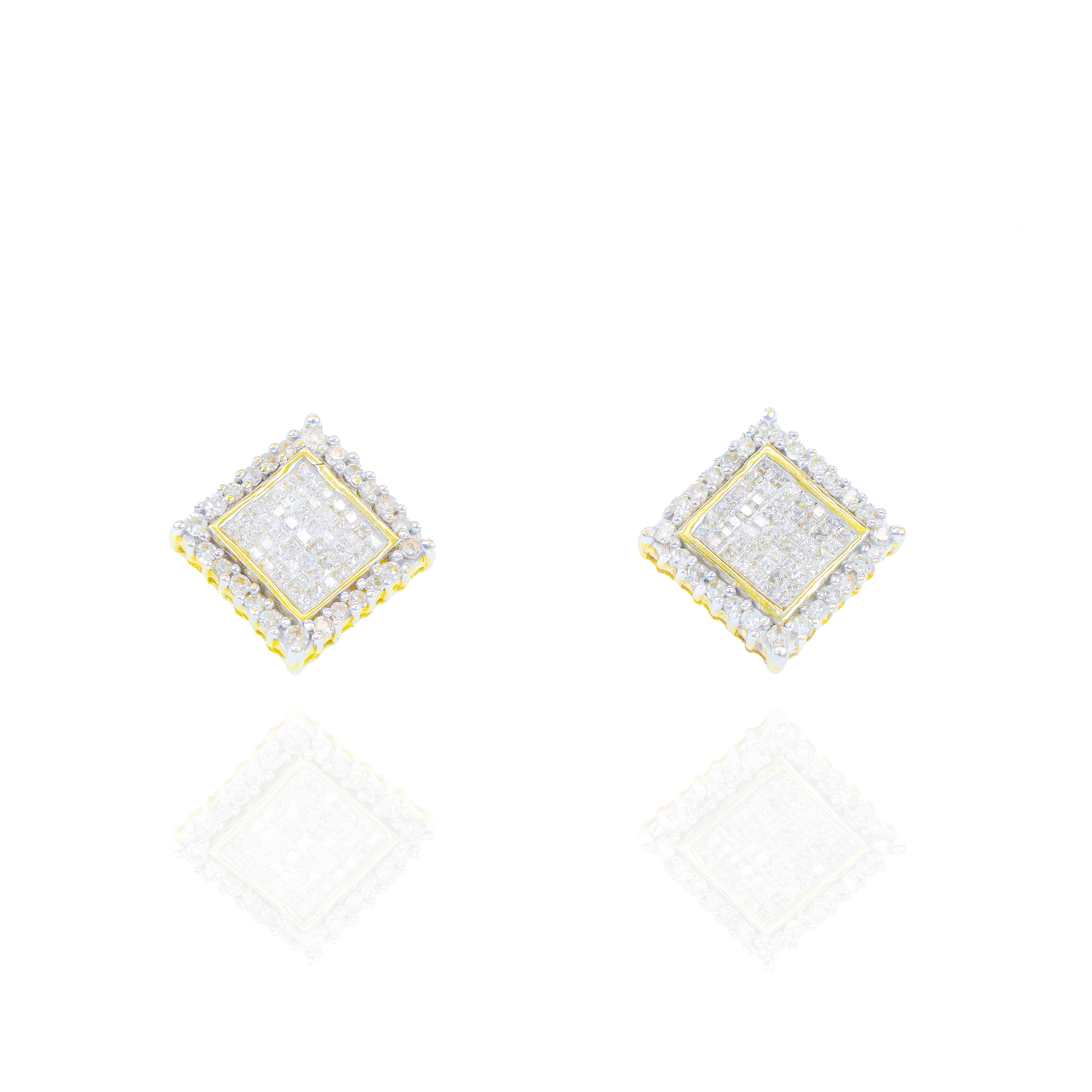 Square Princess Cut Diamond Cluster Earrings