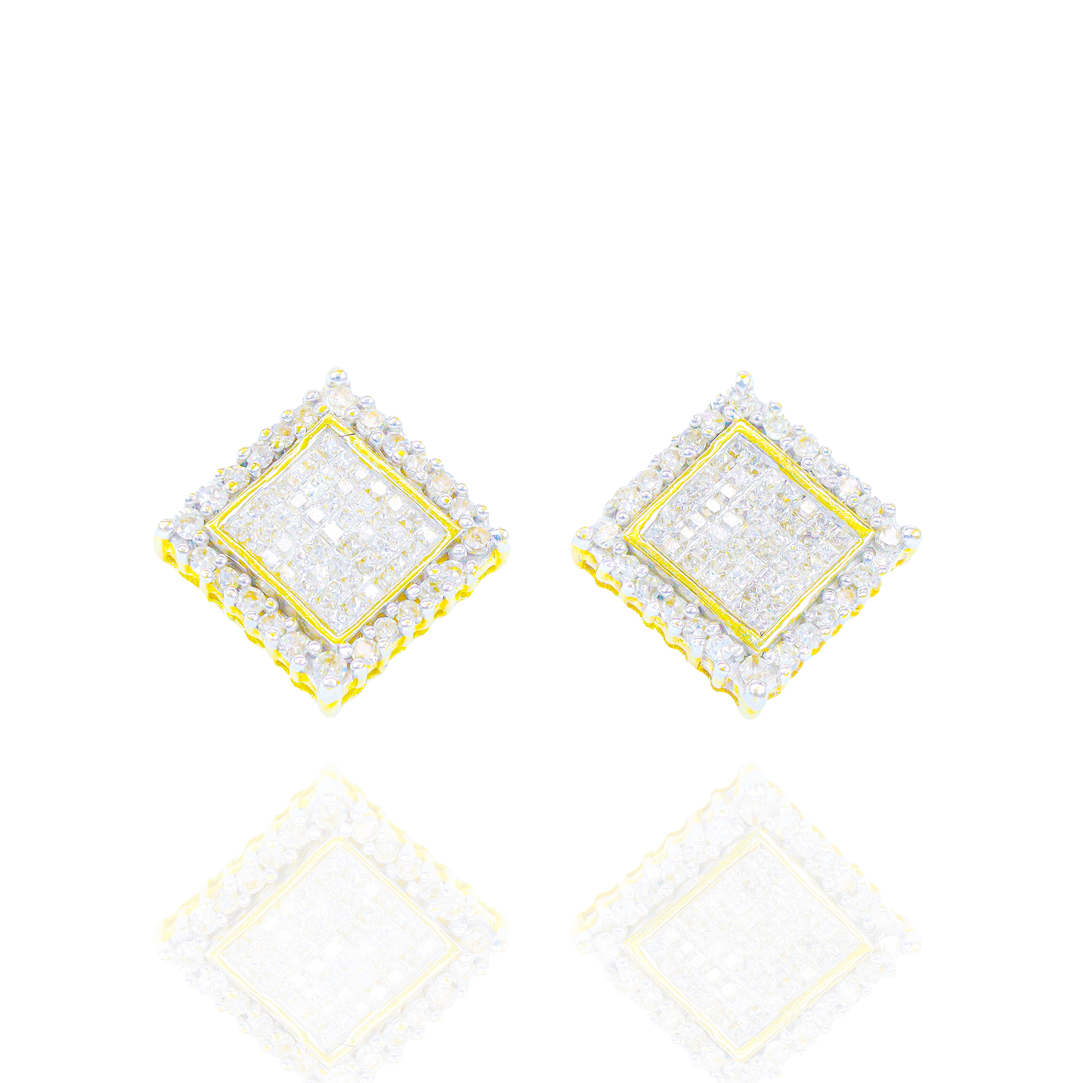 Square Princess Cut Diamond Cluster Earrings