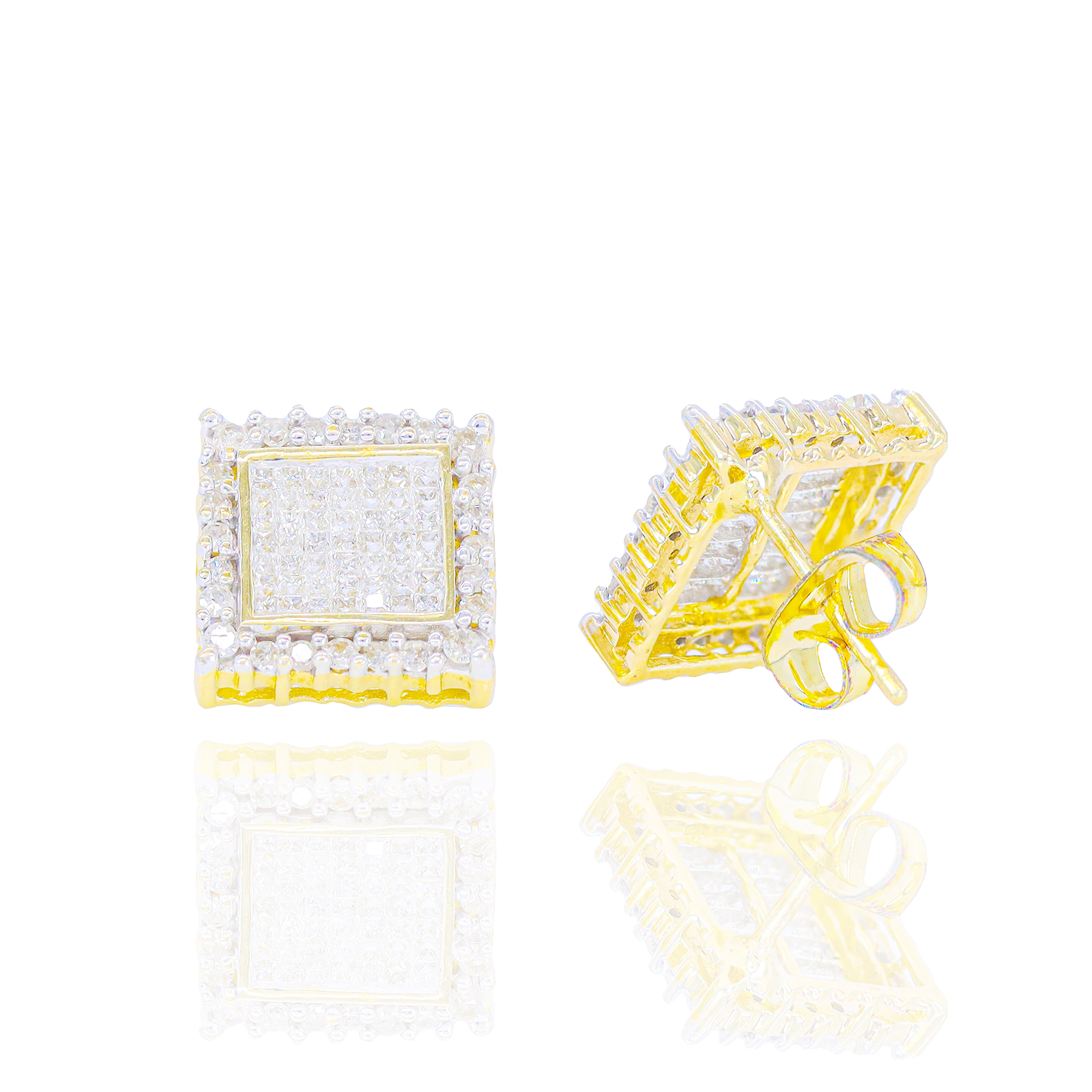 Square Princess Cut Diamond Cluster Earrings