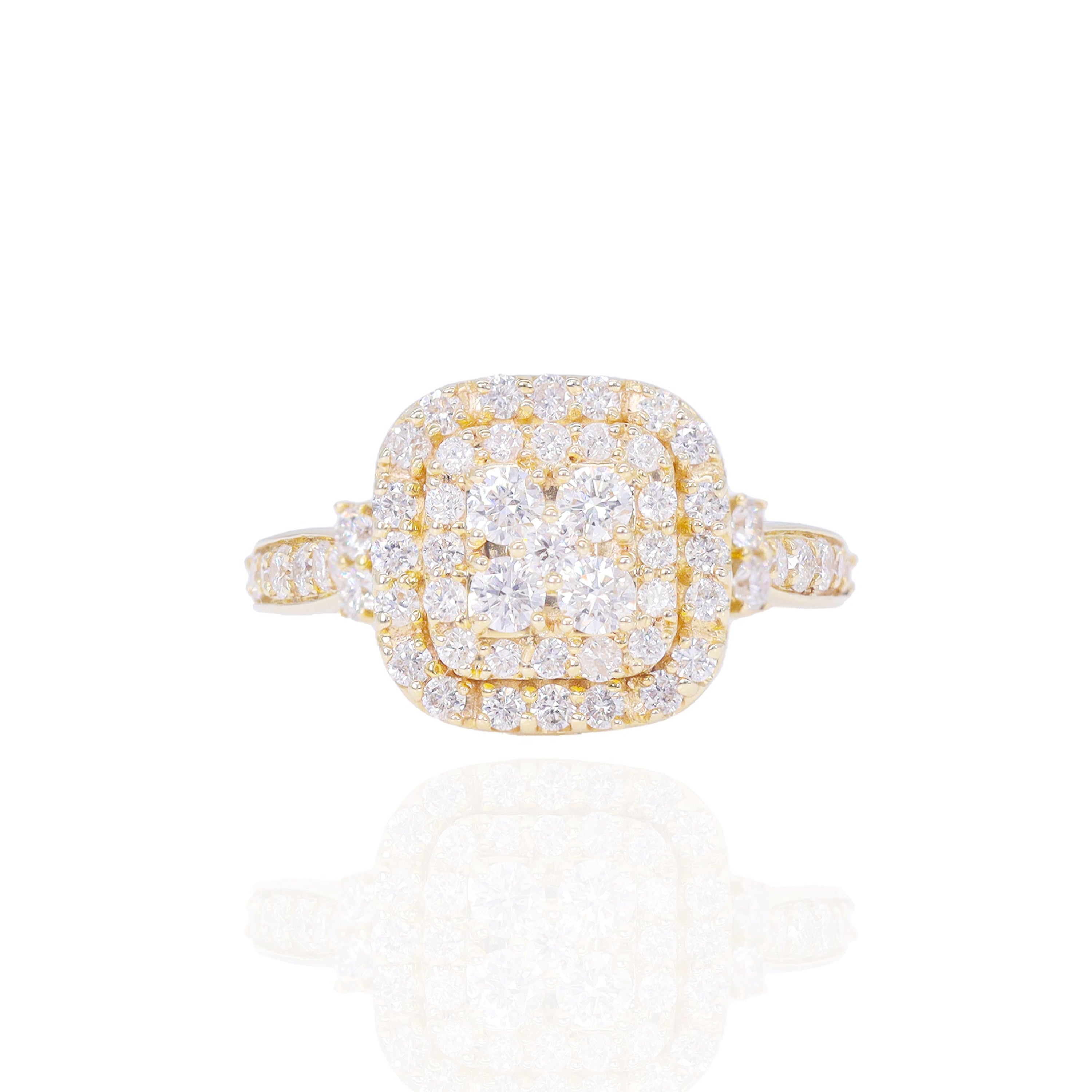 Square Shape with Double Halo and Side Stones Diamond Engagement Ring