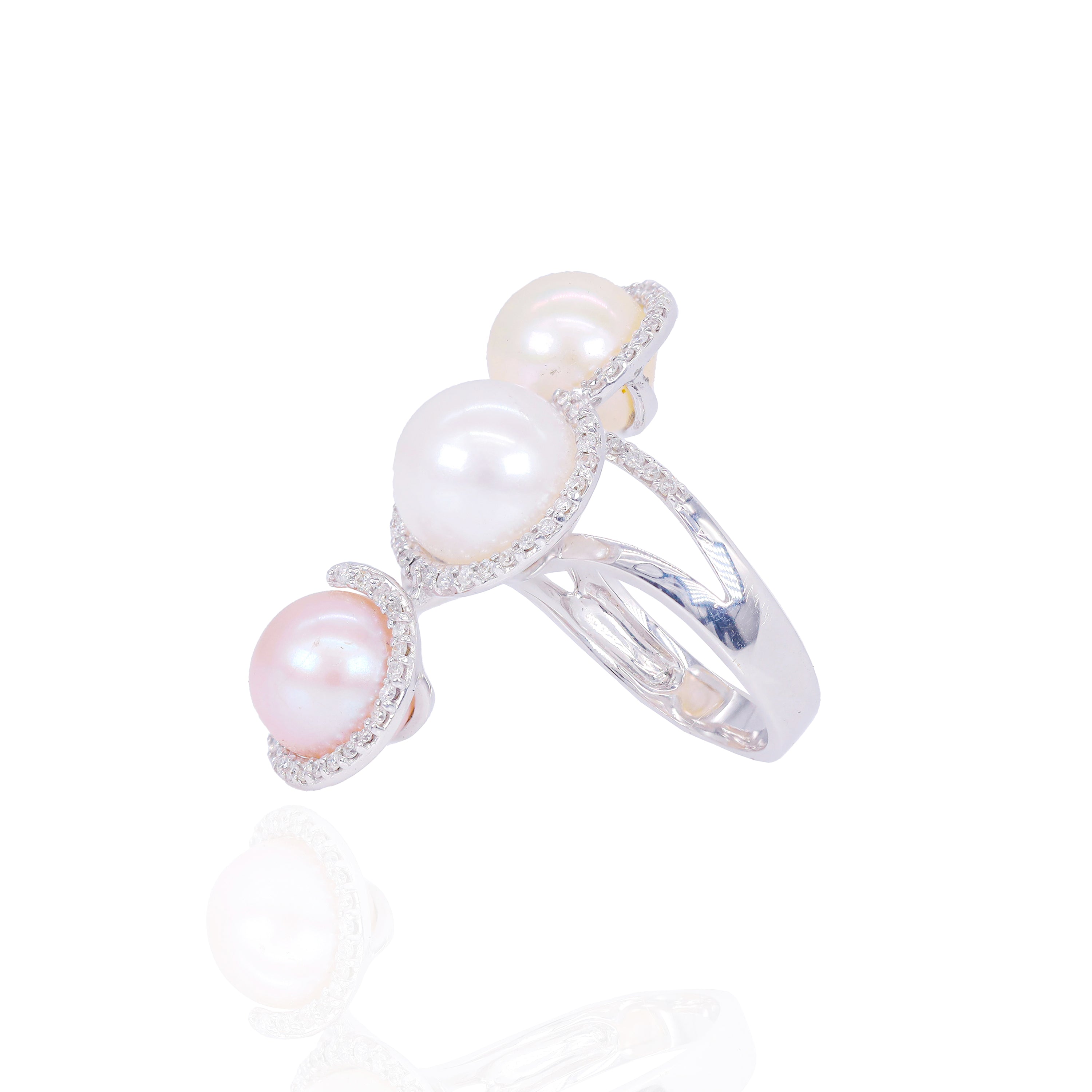 Tri-Color Water Pearl Diamond Ring