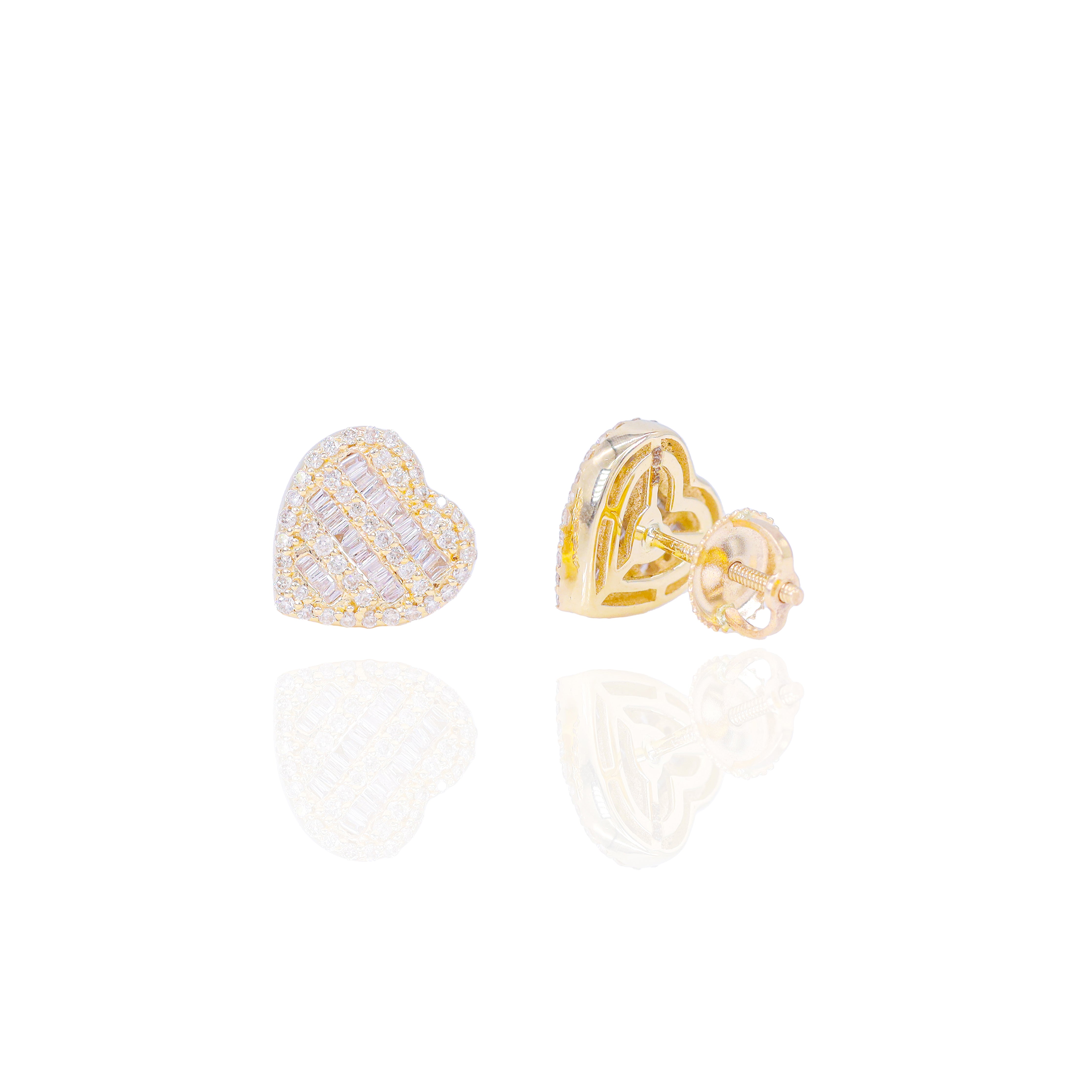 3 Row Baguette Diamond Heart Earrings