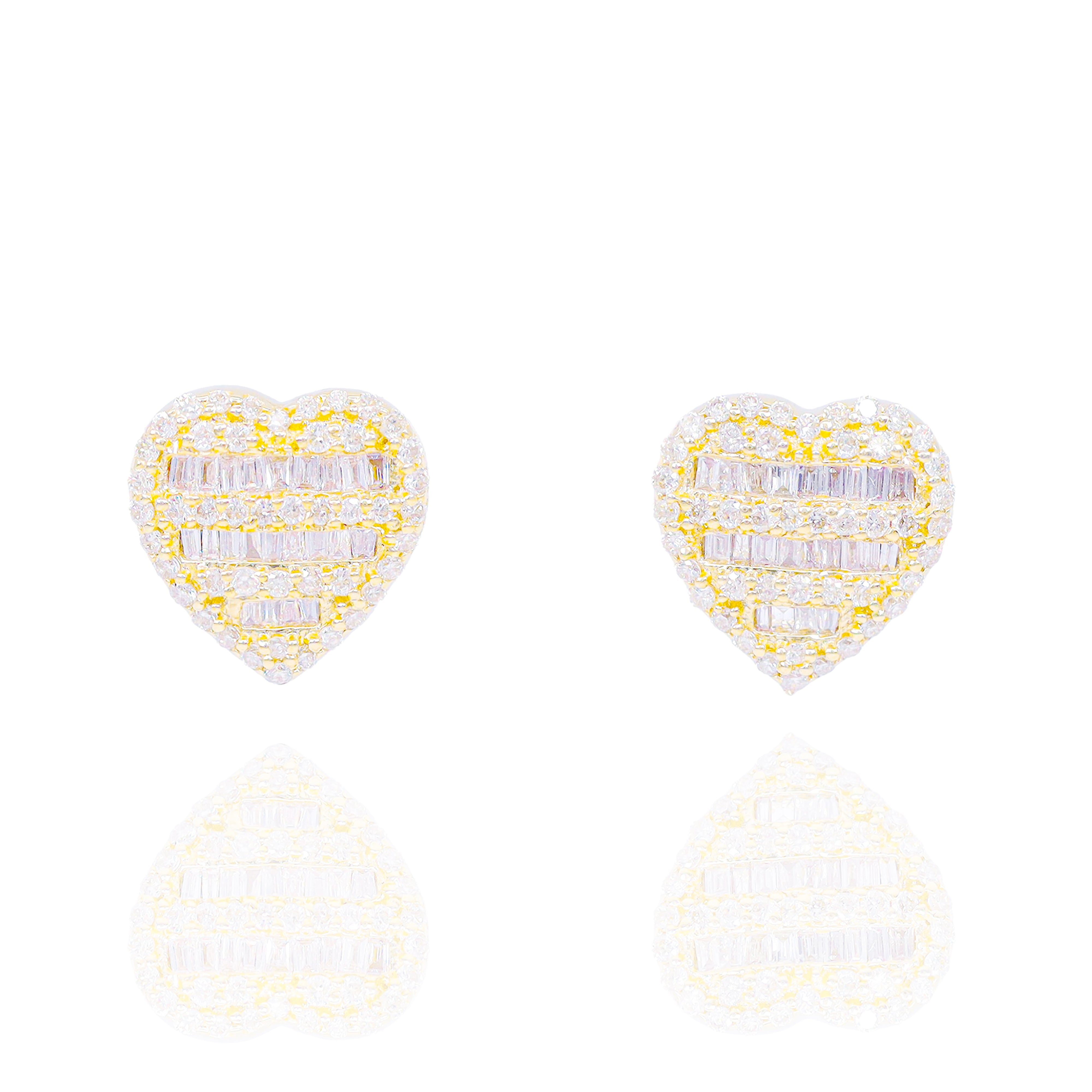 3 Row Baguette Diamond Heart Earrings