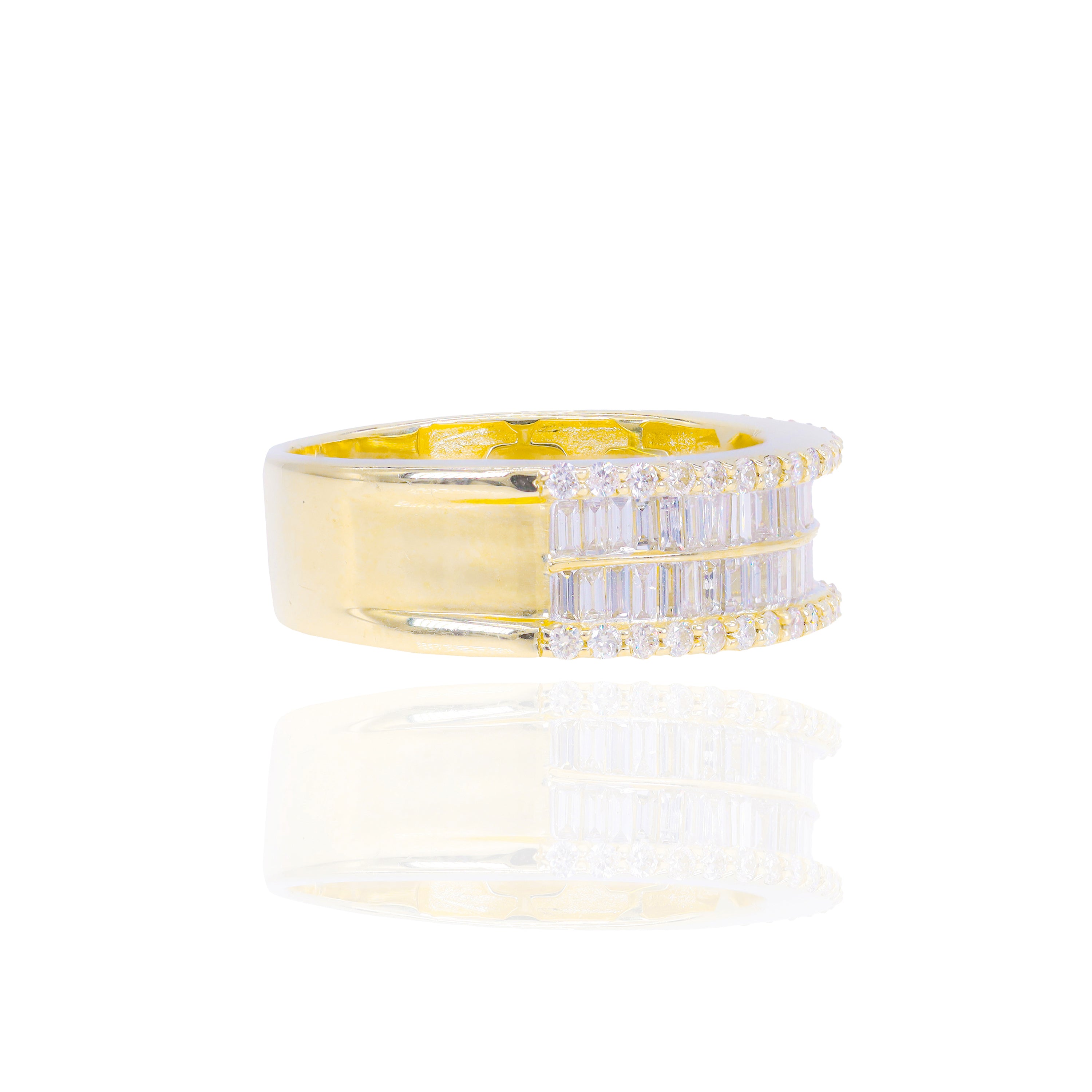 Two Row Baguette and Round Diamond Border Ring Band