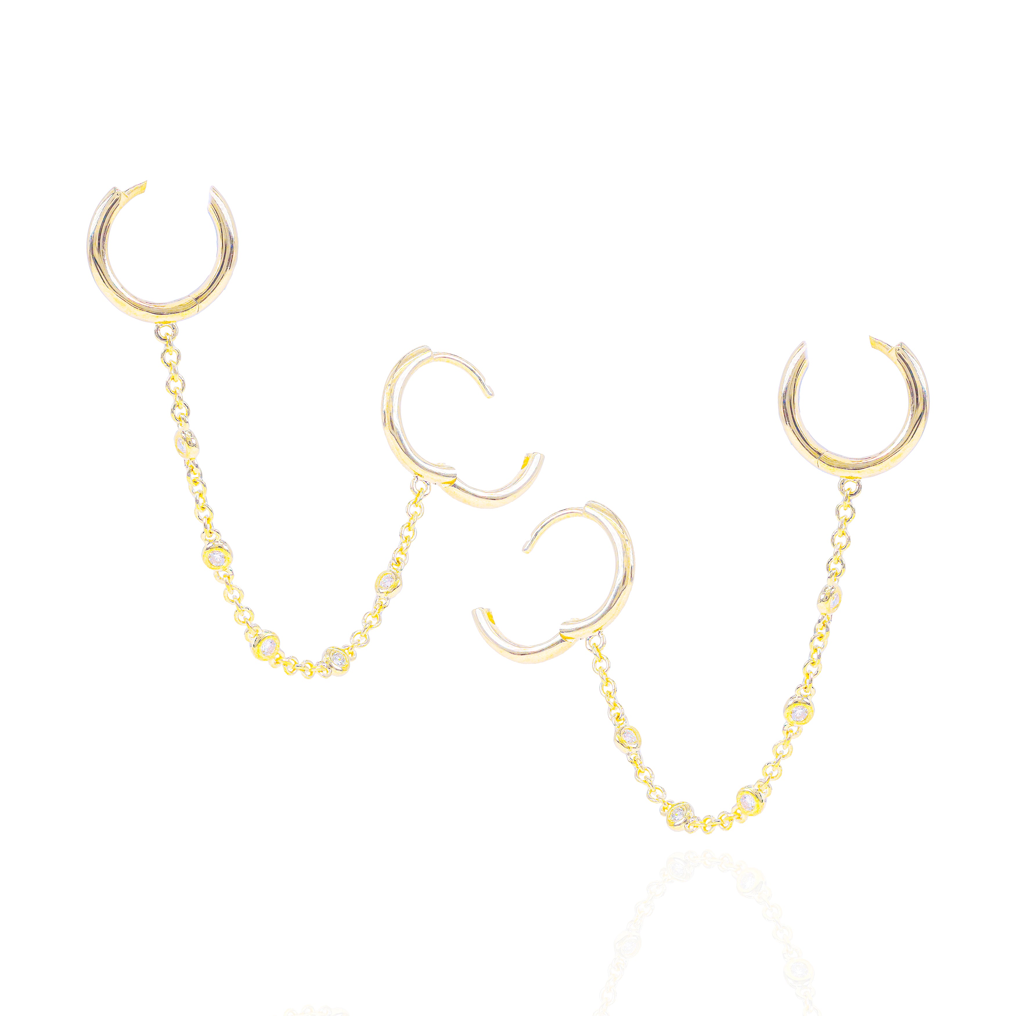 Hanging Solid Gold Cuff Diamond Earrings