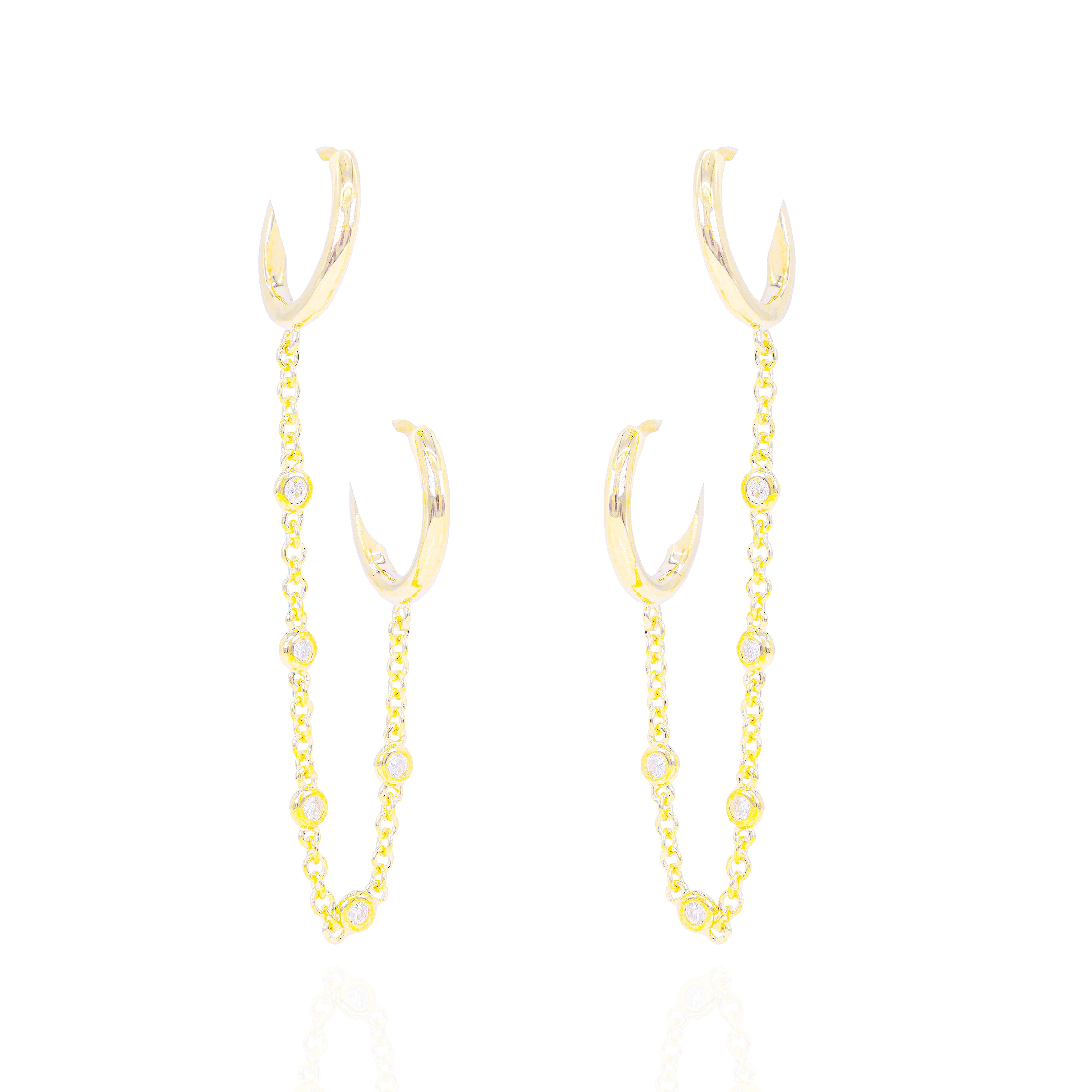 Hanging Solid Gold Cuff Diamond Earrings