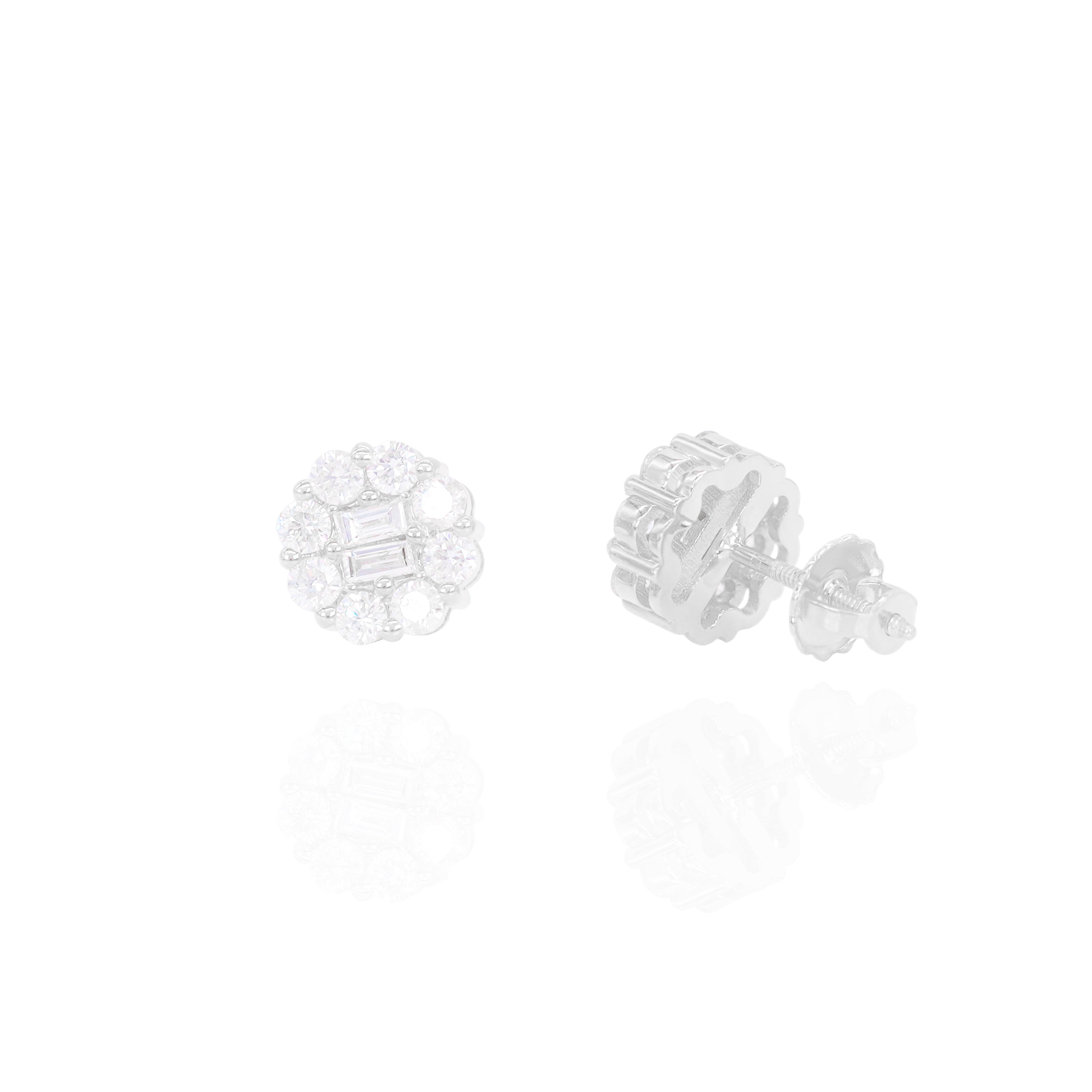 Flower Style Baguette Diamond Earrings