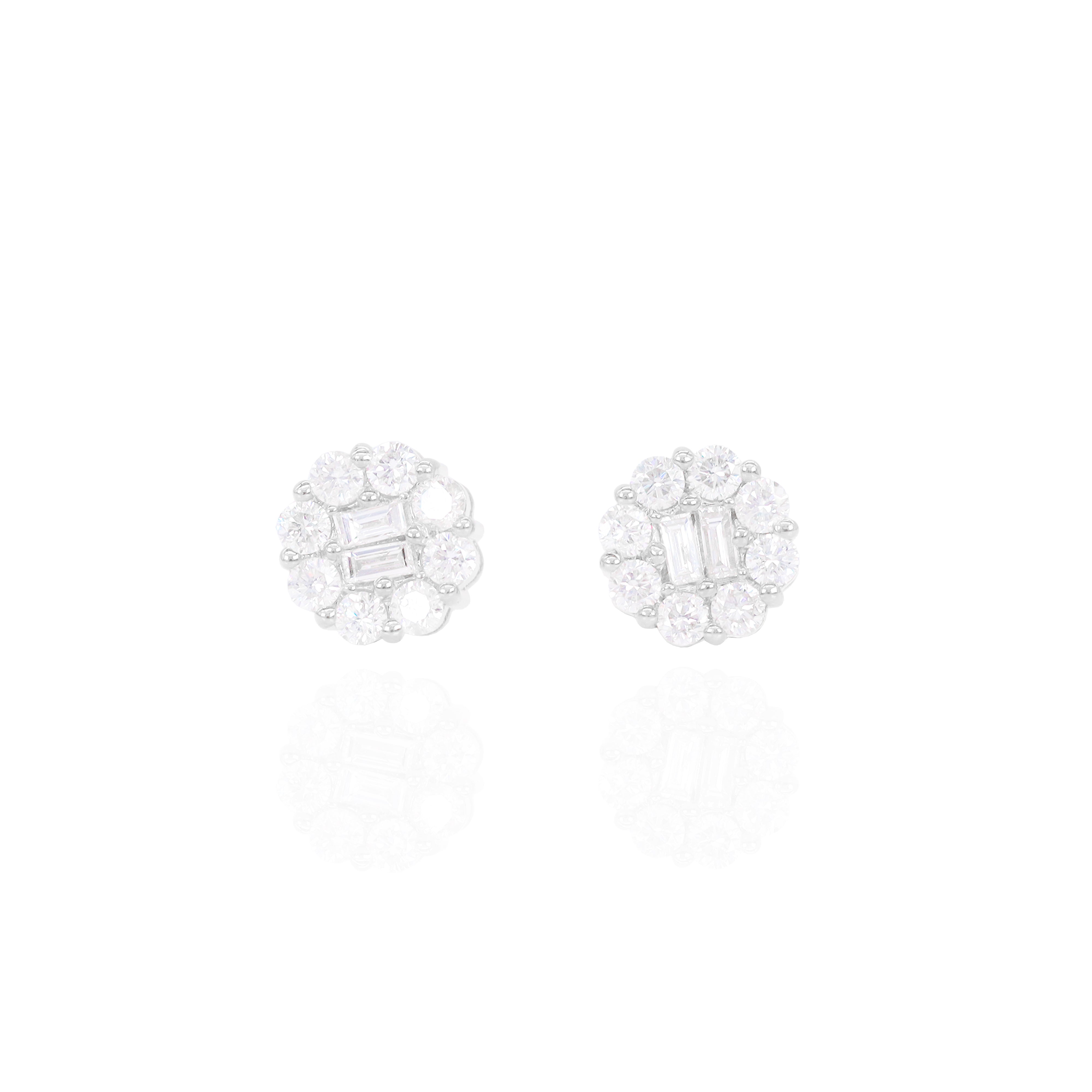 Flower Style Baguette Diamond Earrings