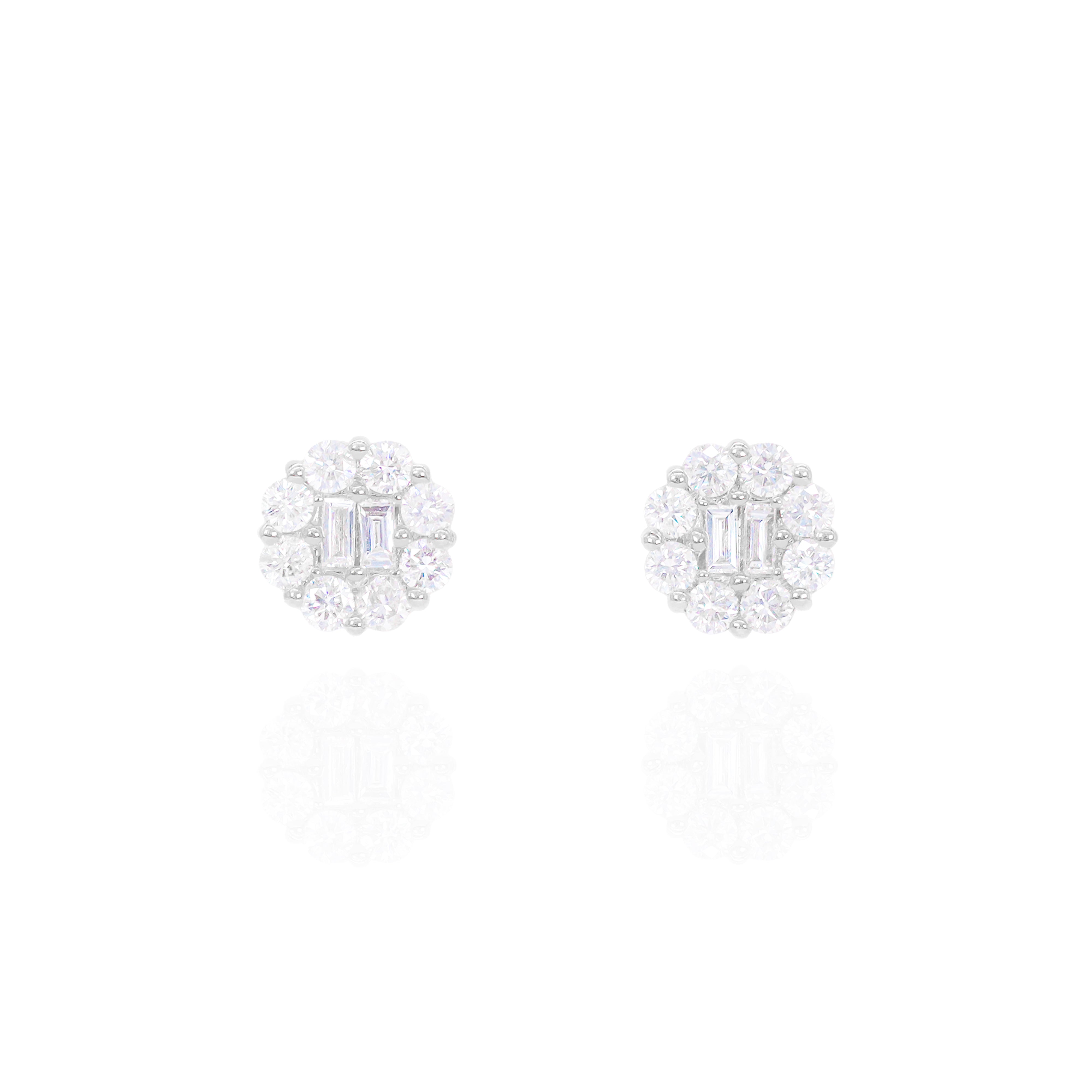 Flower Style Baguette Diamond Earrings