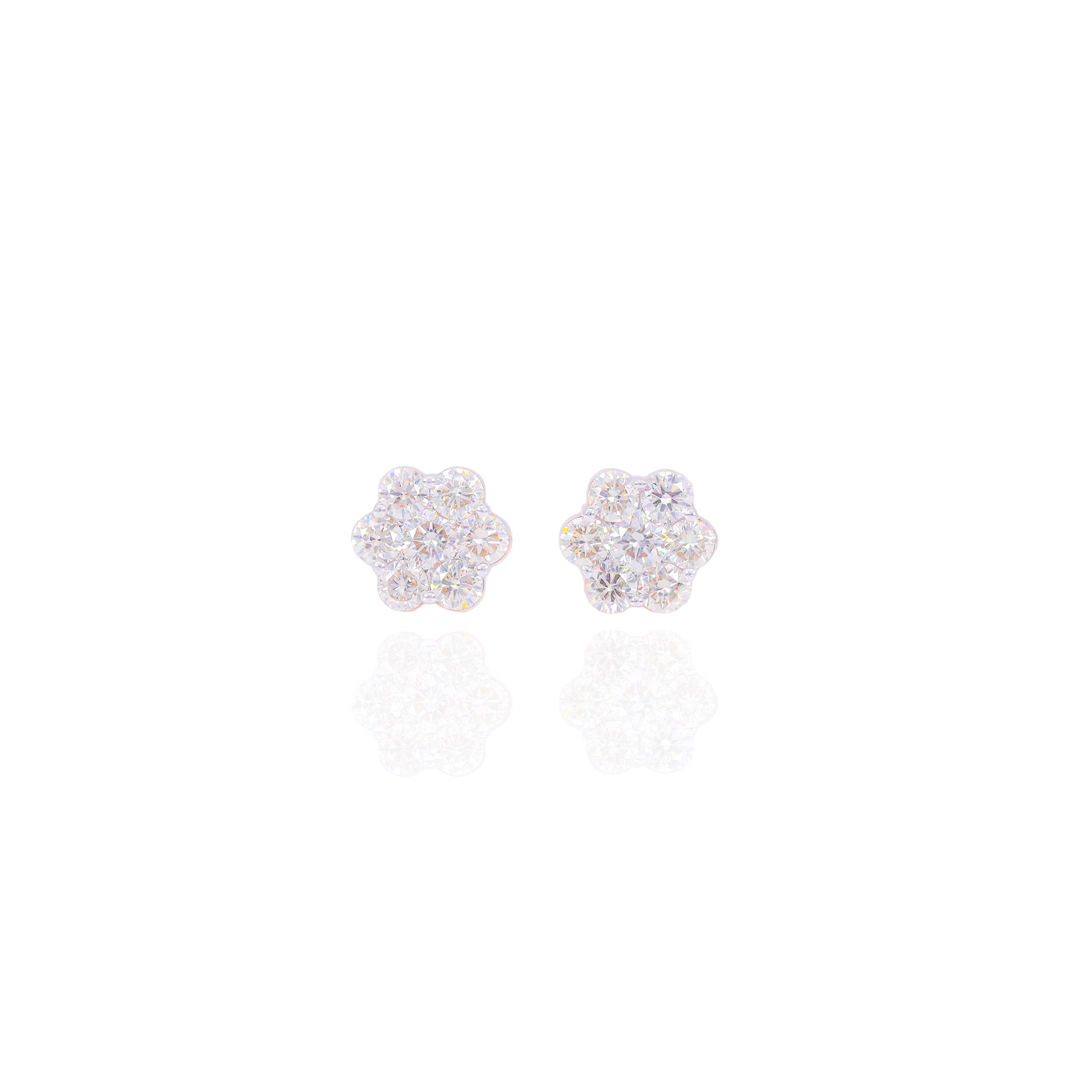 Flower Shaped Round Diamond Earrings
