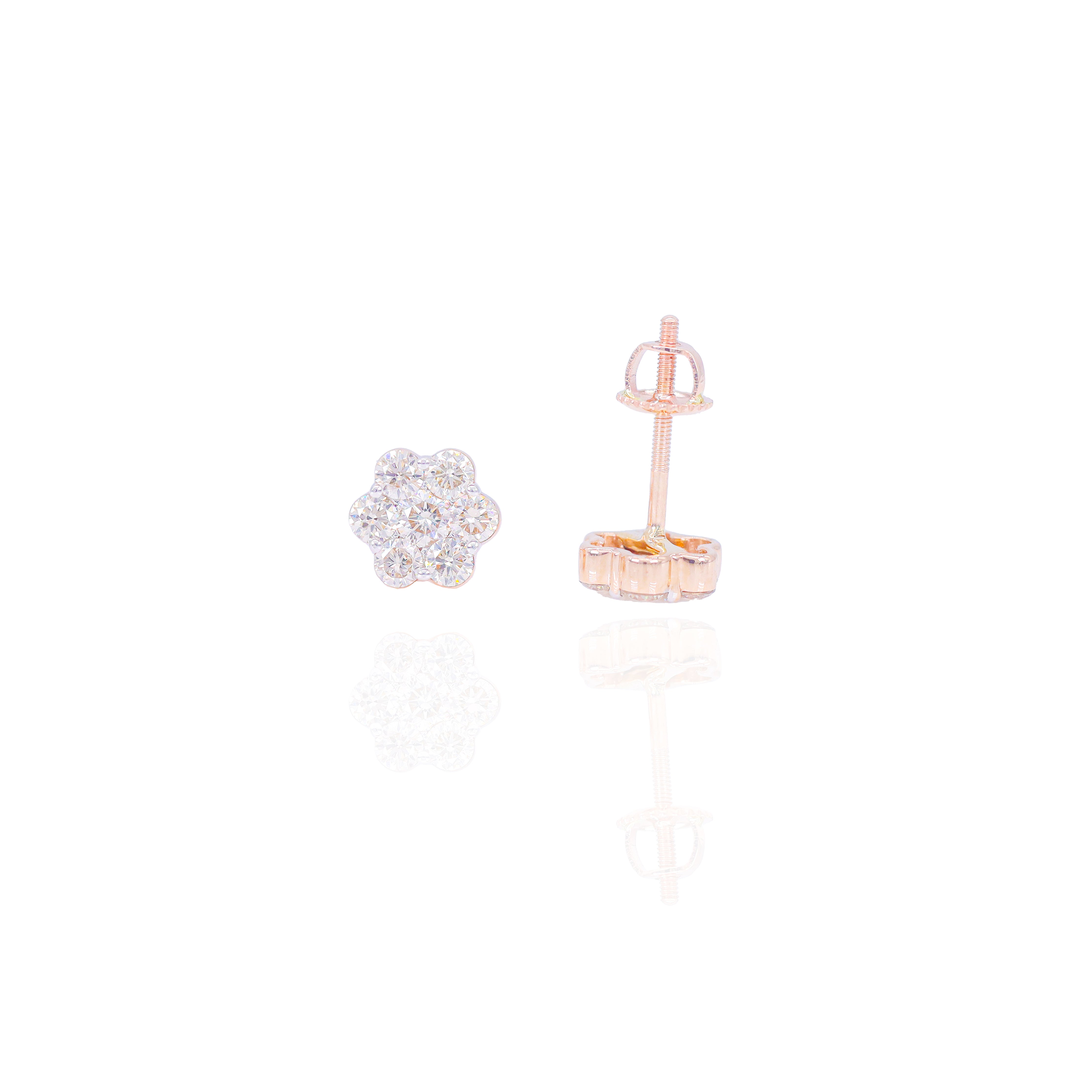 Flower Shaped Round Diamond Earrings