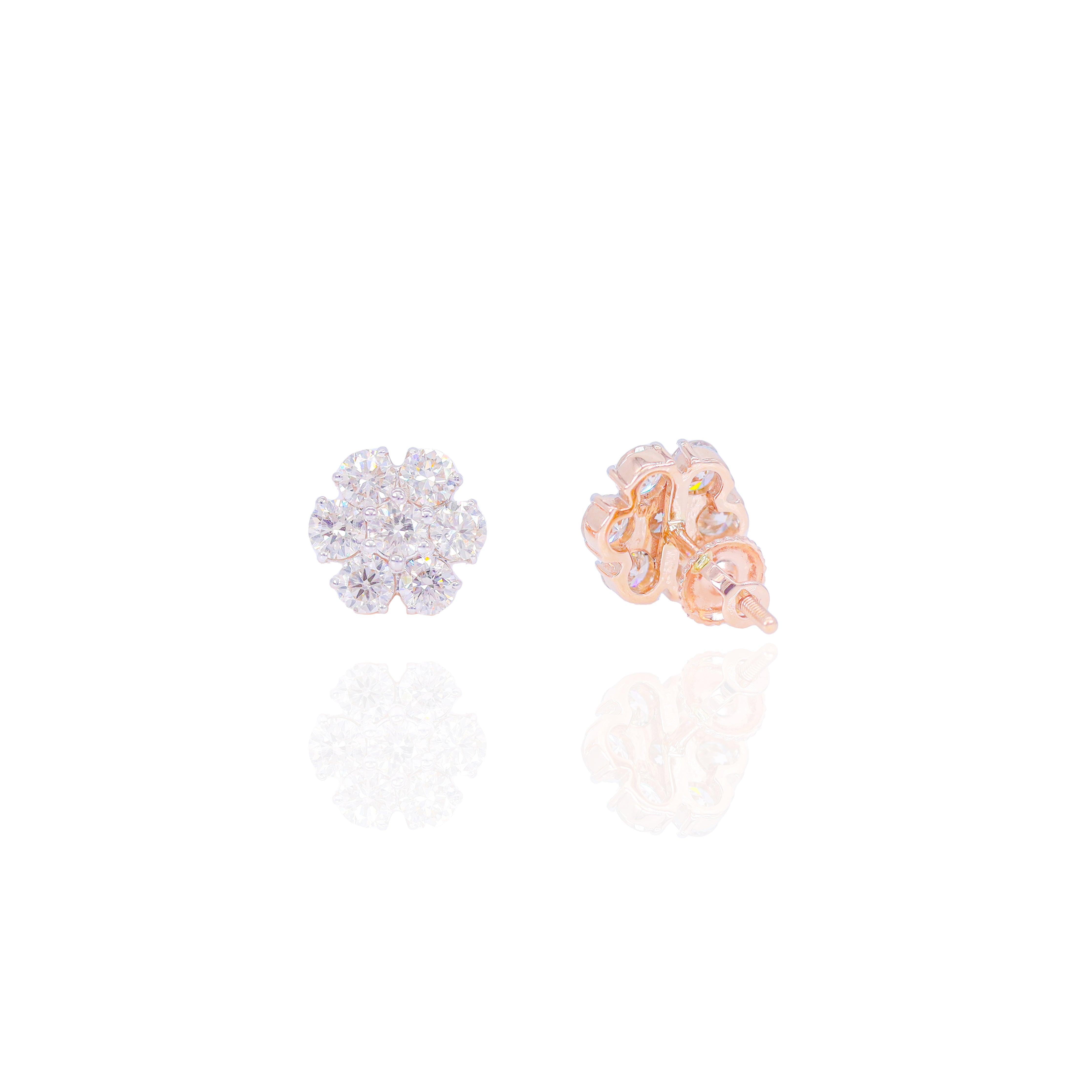 Flower Shaped Round Diamond Earrings