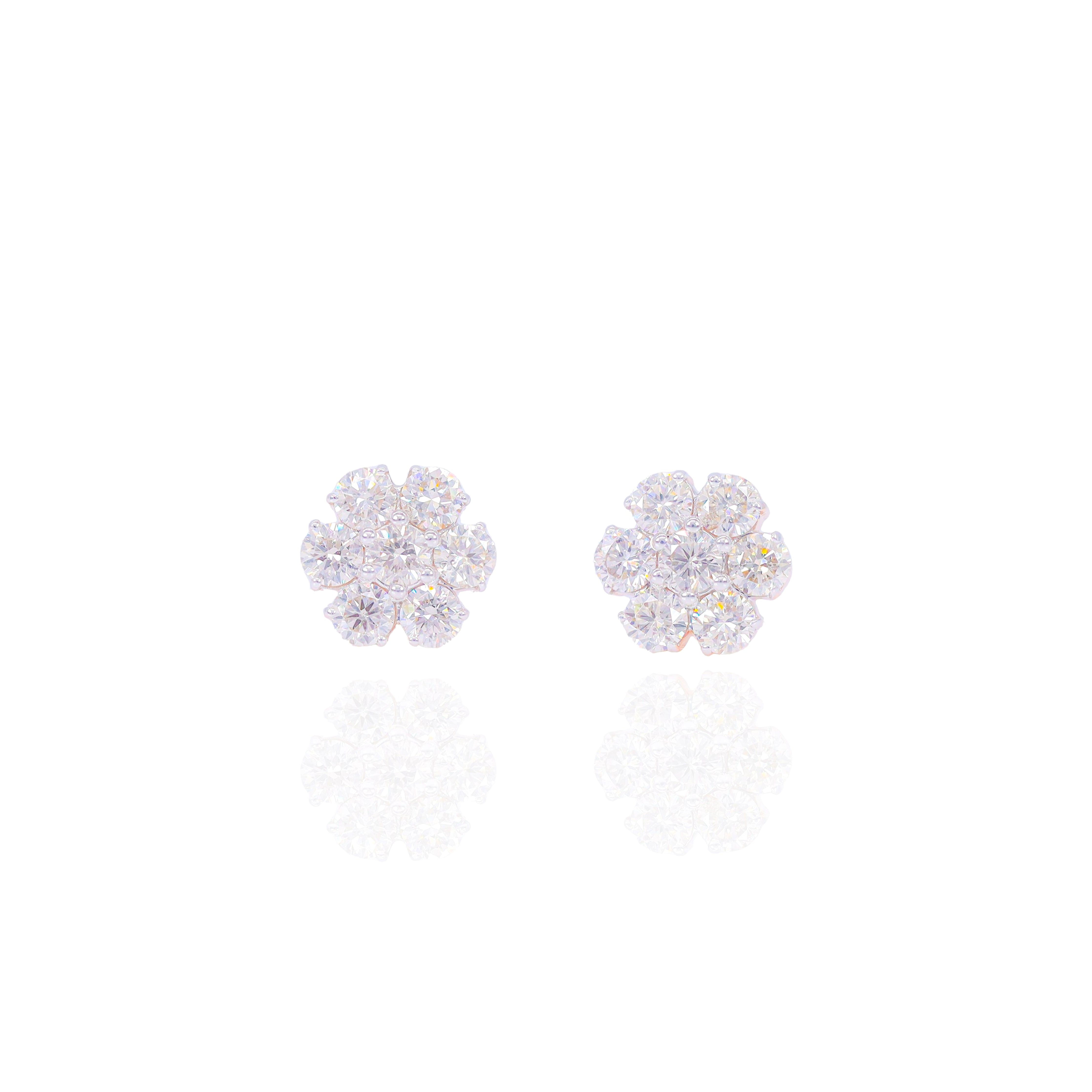 Flower Shaped Round Diamond Earrings