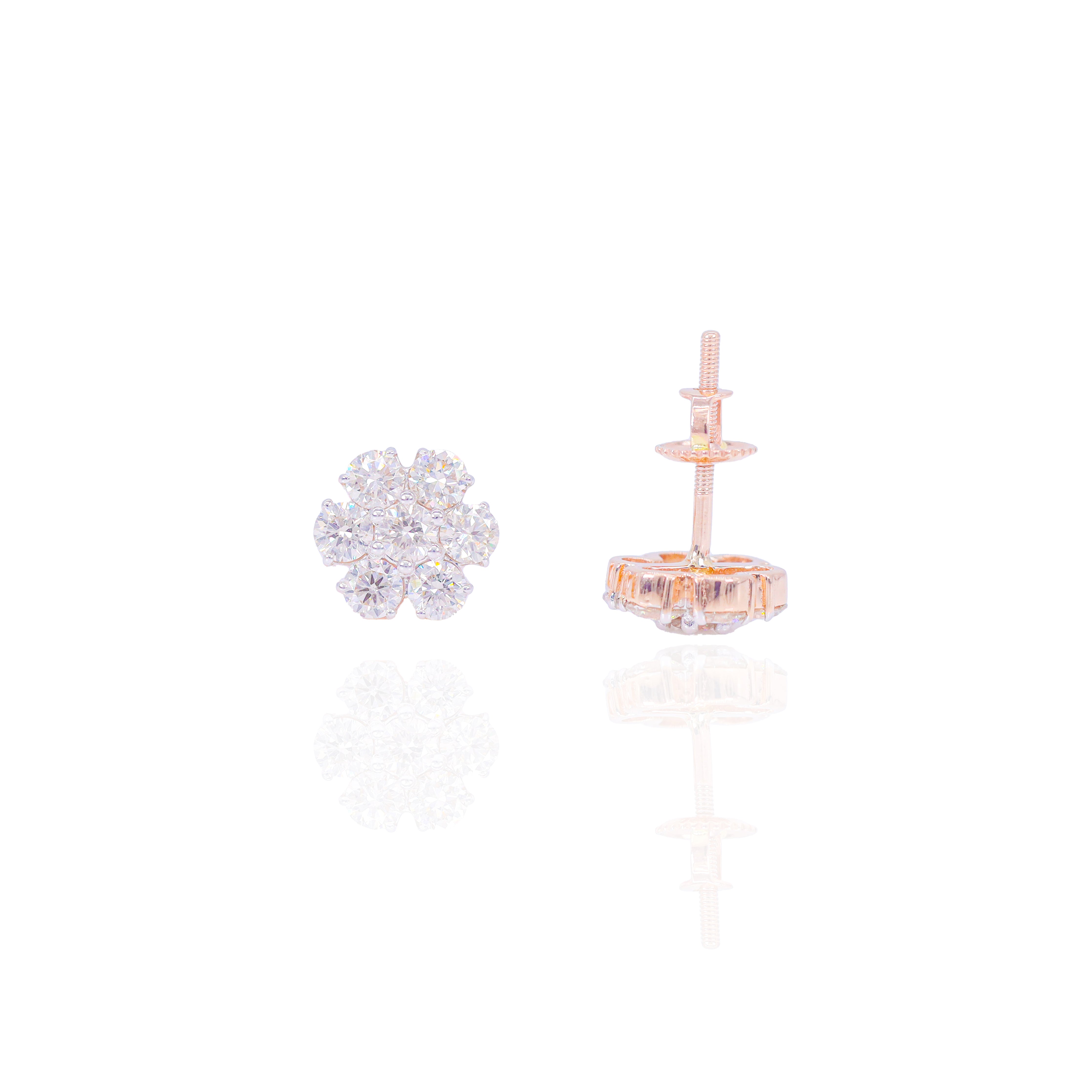 Flower Shaped Round Diamond Earrings