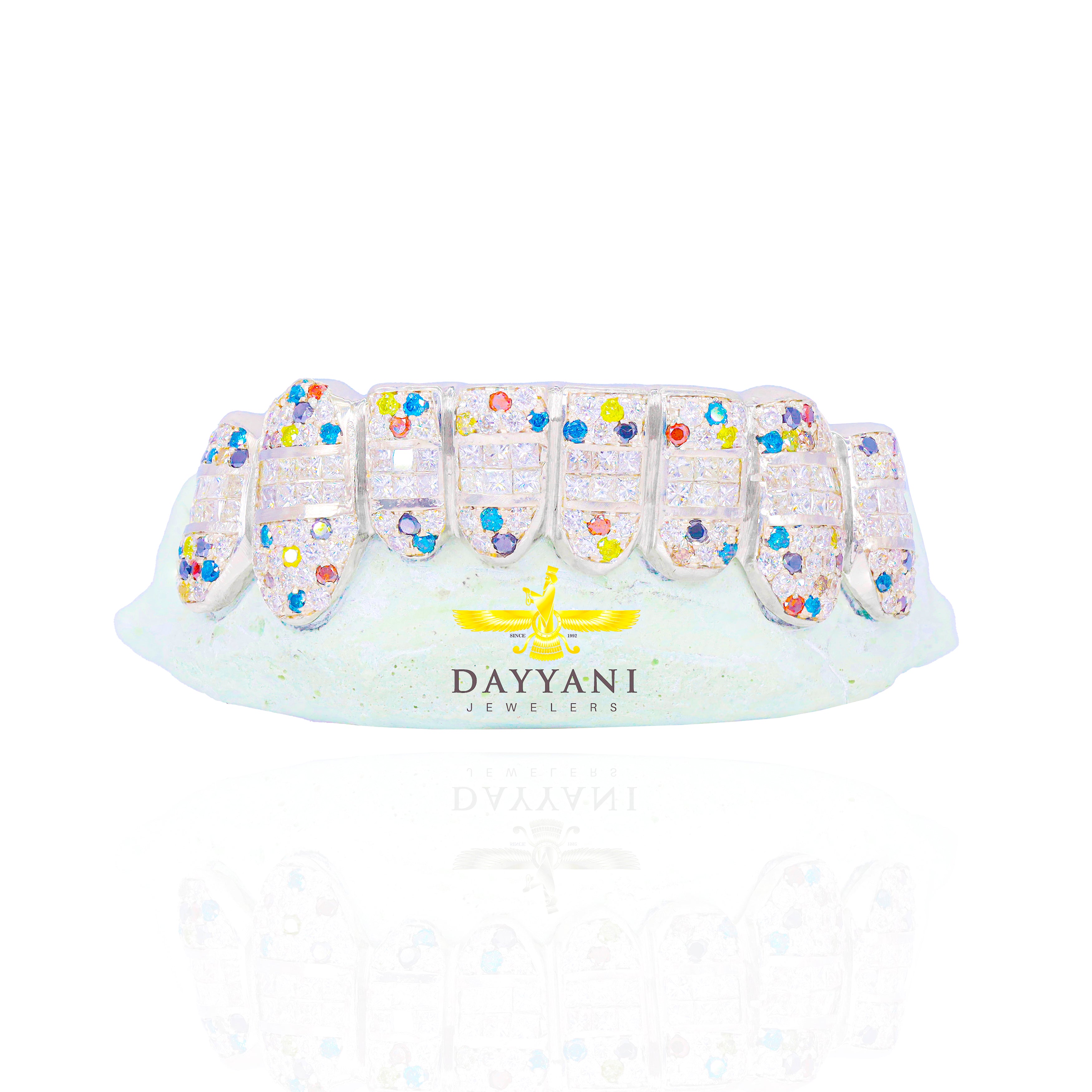 Custom Confetti Hybrid Princess Cut & Round Diamond Gold Grillz