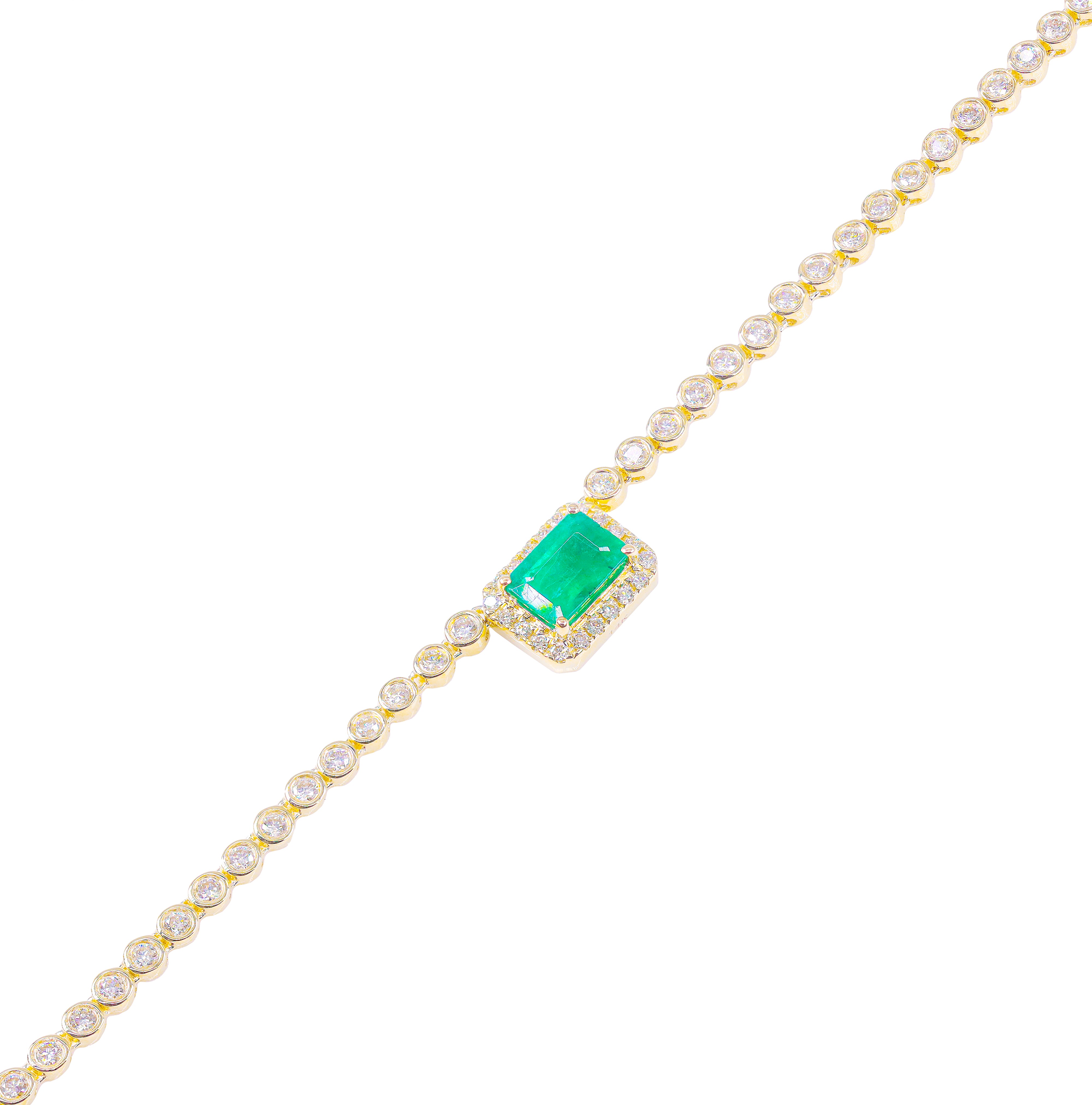 Natural Green Emerald Pendant with Diamond Tennis Chain