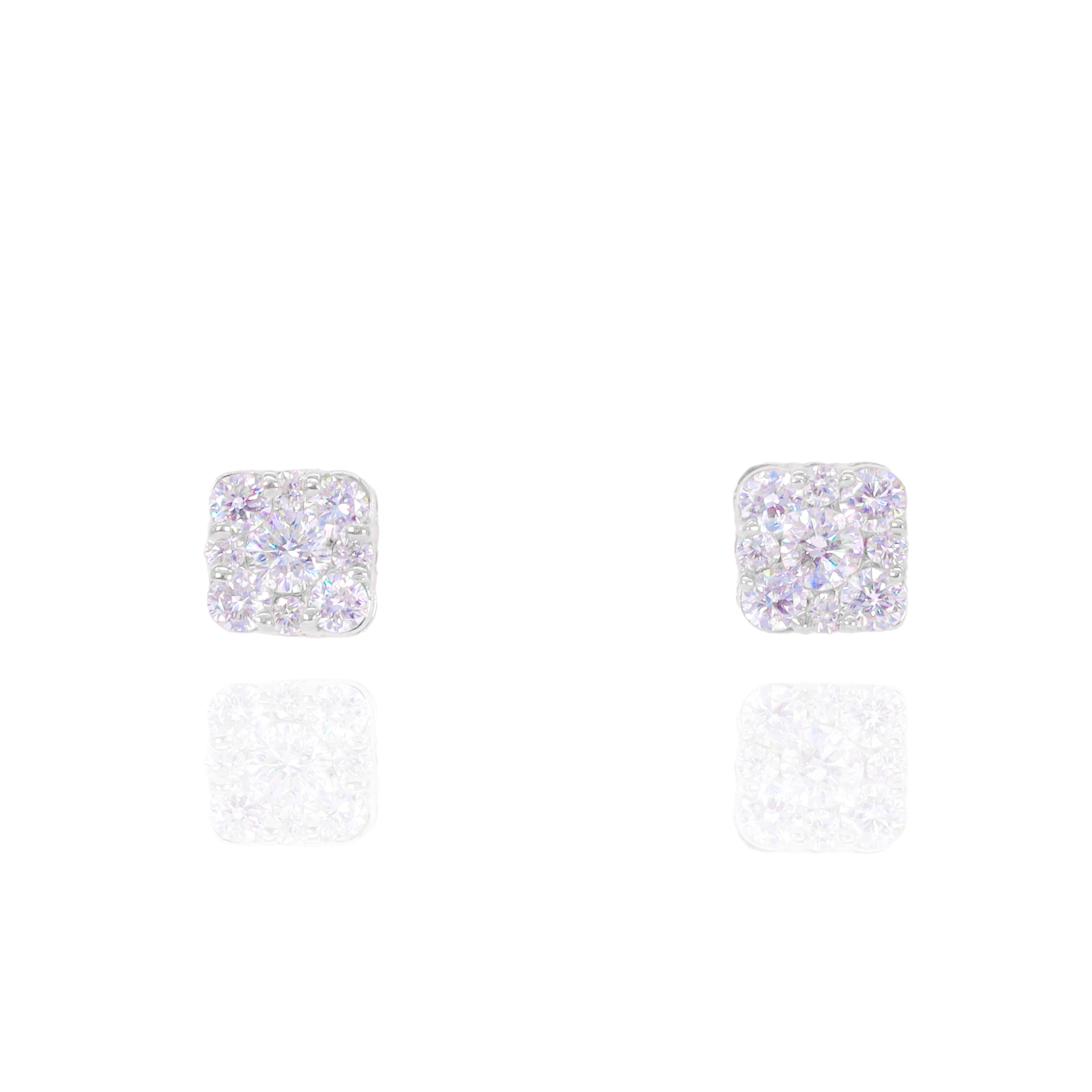 Square Solitaire Cluster Diamond Earrings