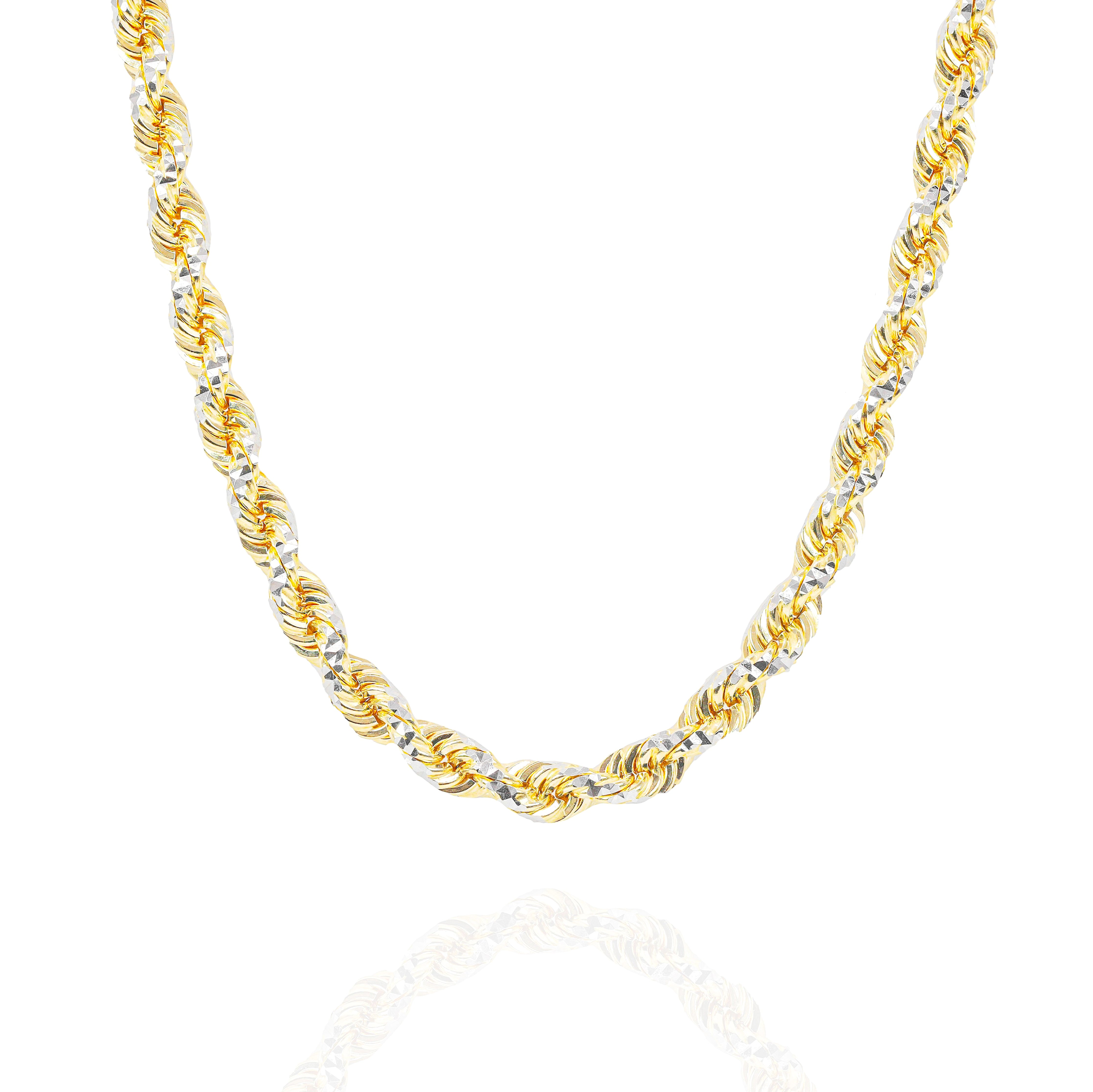 14KT Two-Tone Diamond Cut Rope Yellow Gold Chain