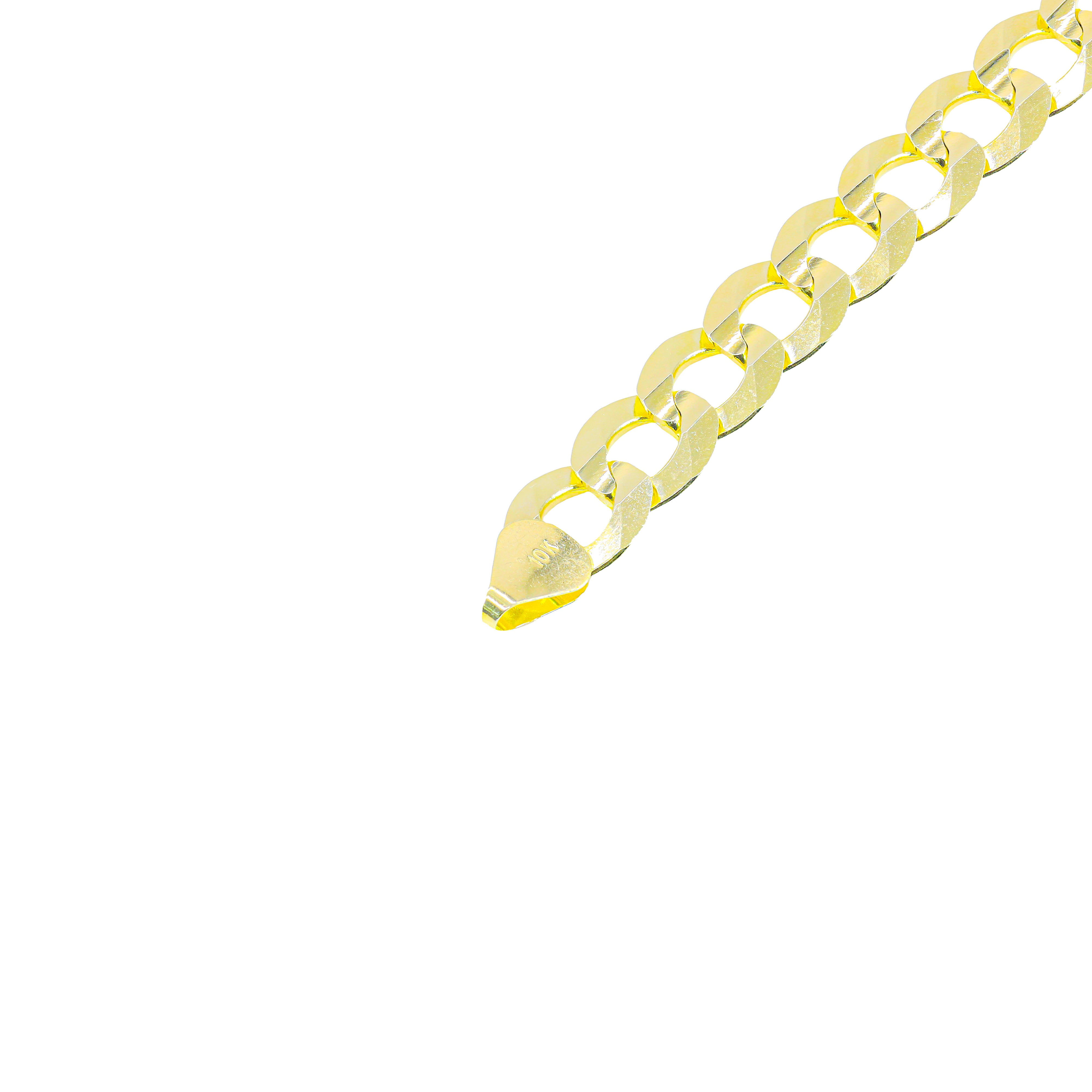 10KT Solid Flat Curved Cuban Link Yellow Gold Chain