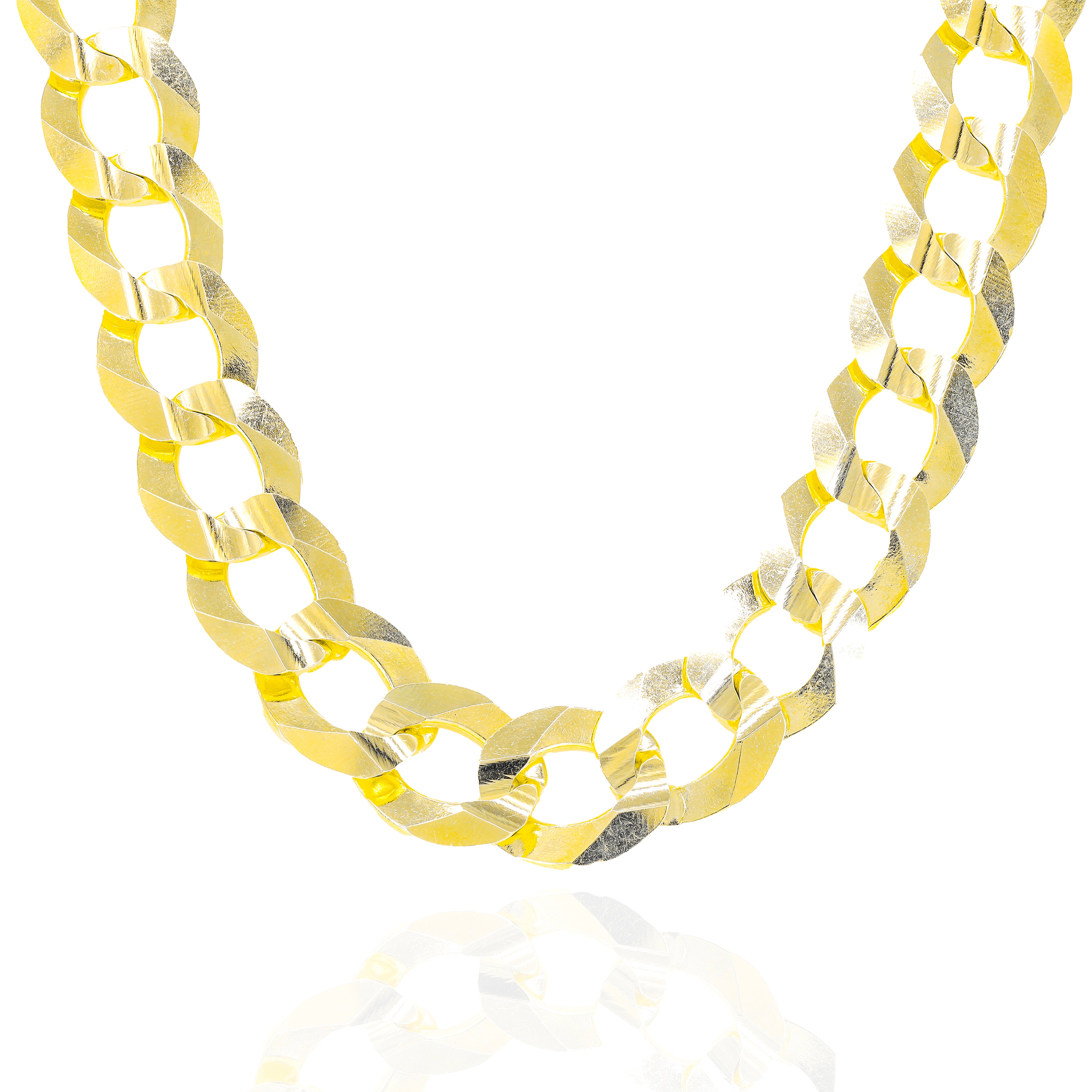 10KT Solid Flat Curved Cuban Link Yellow Gold Chain