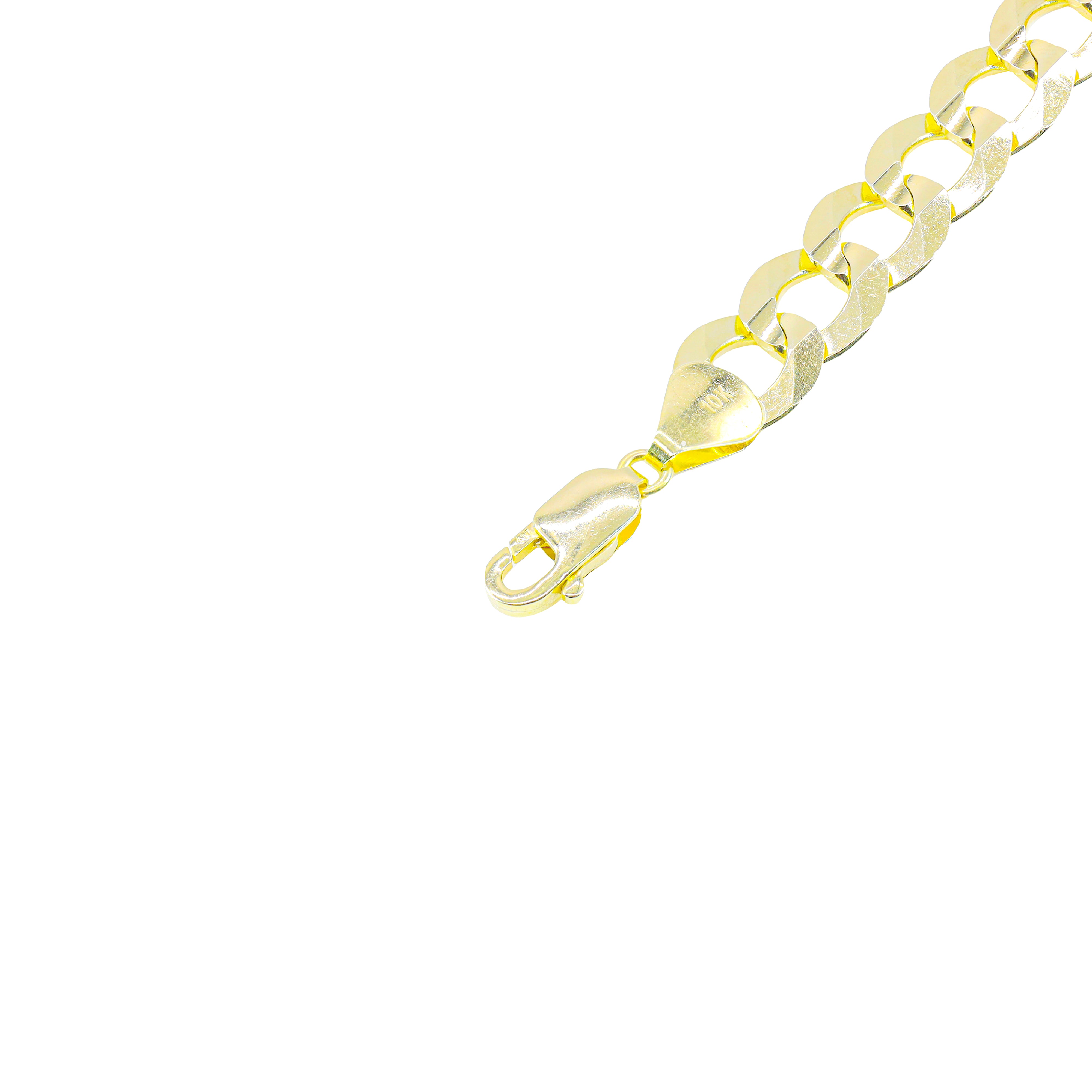 10KT Solid Flat Curved Cuban Link Yellow Gold Chain