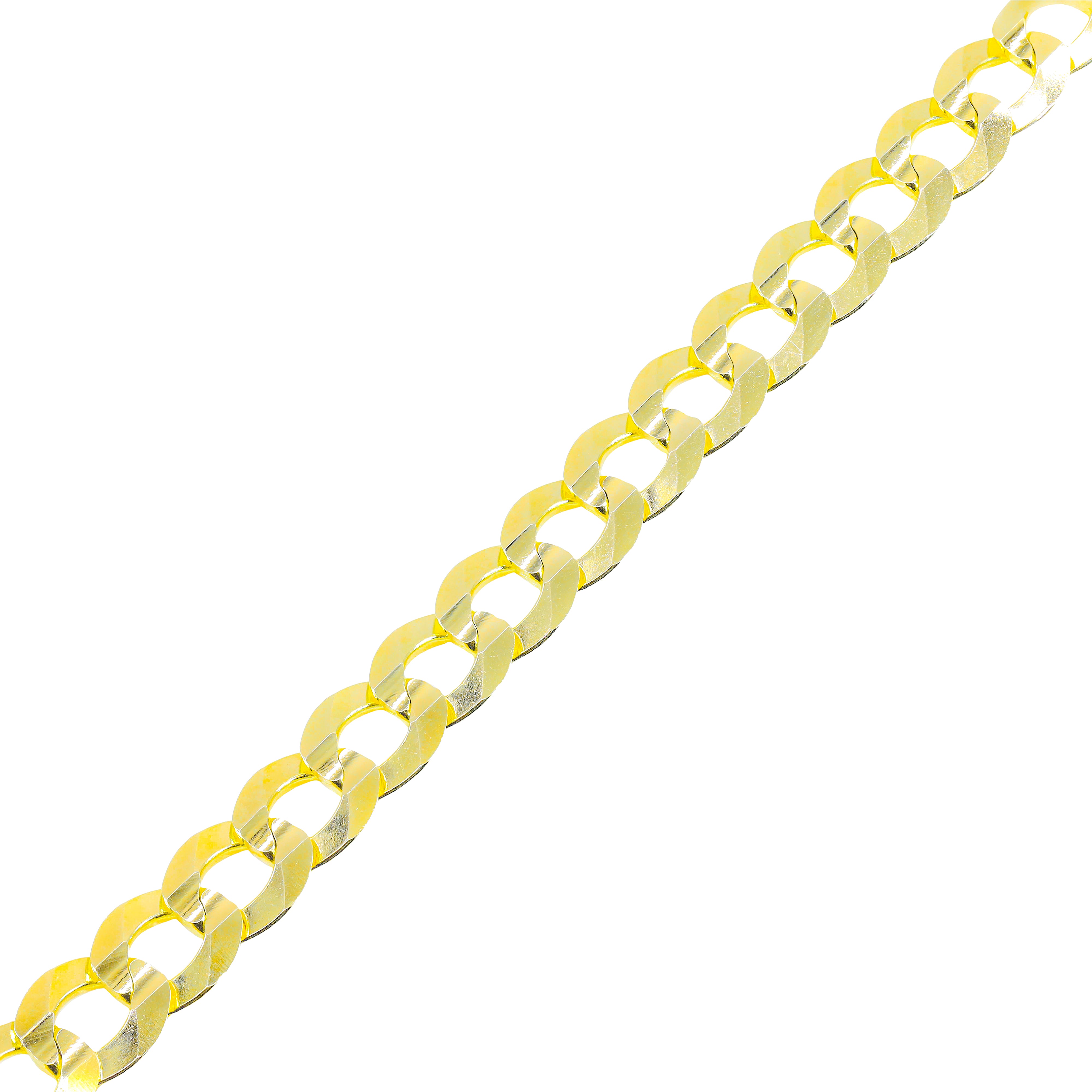 10KT Solid Flat Curved Cuban Link Yellow Gold Chain