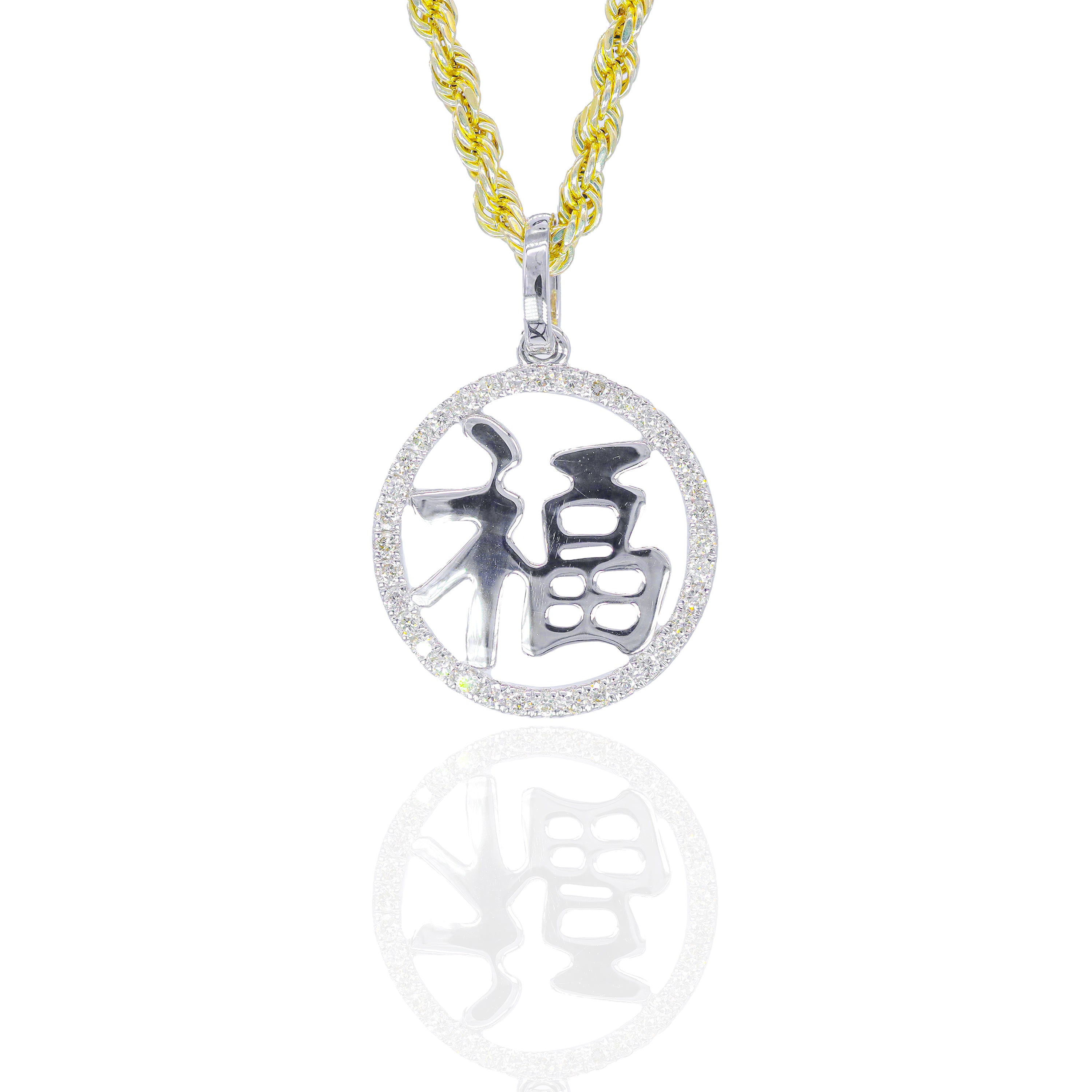 Chinese Fu Blessing Diamond Pendant