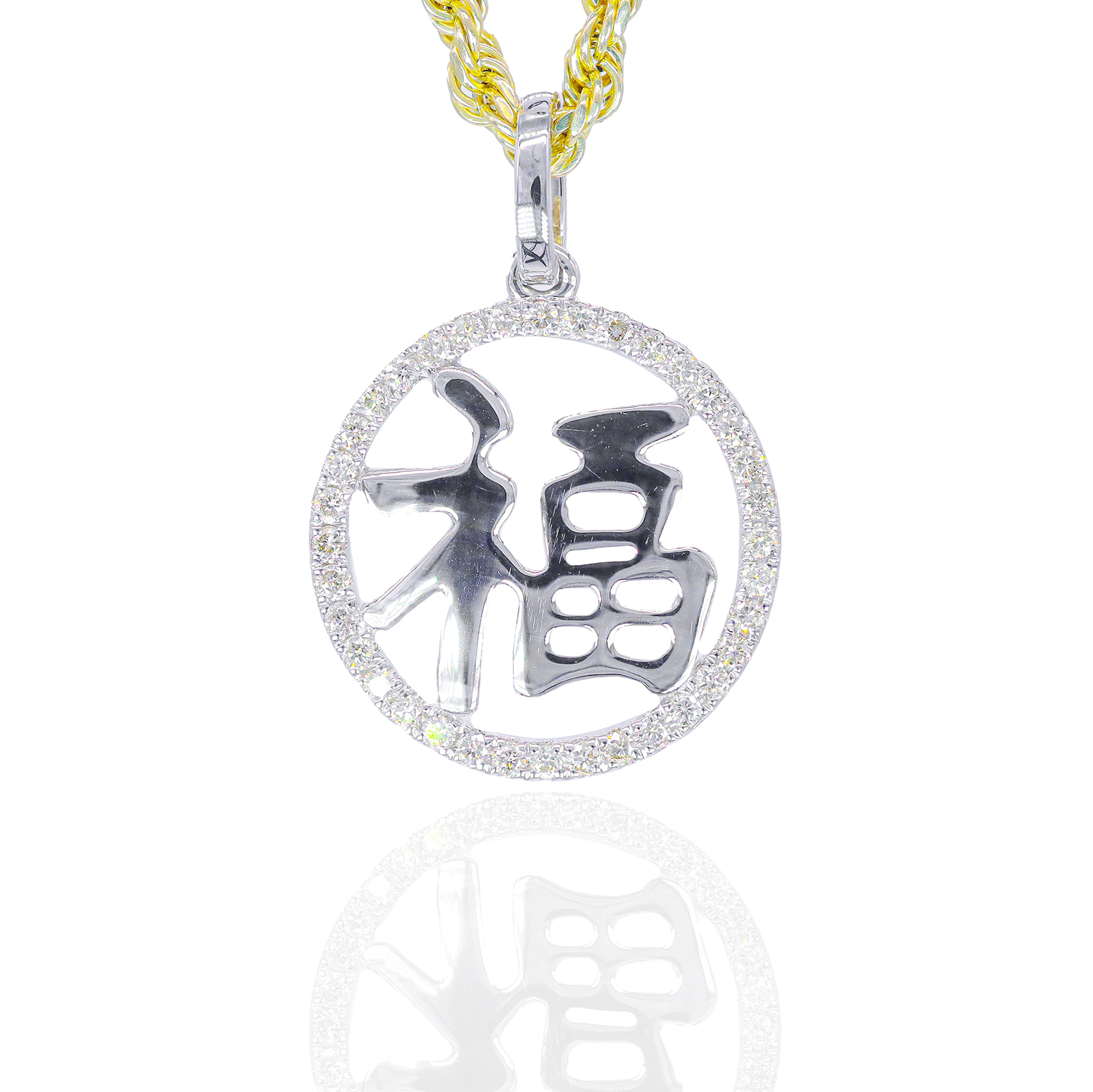 Chinese Fu Blessing Diamond Pendant