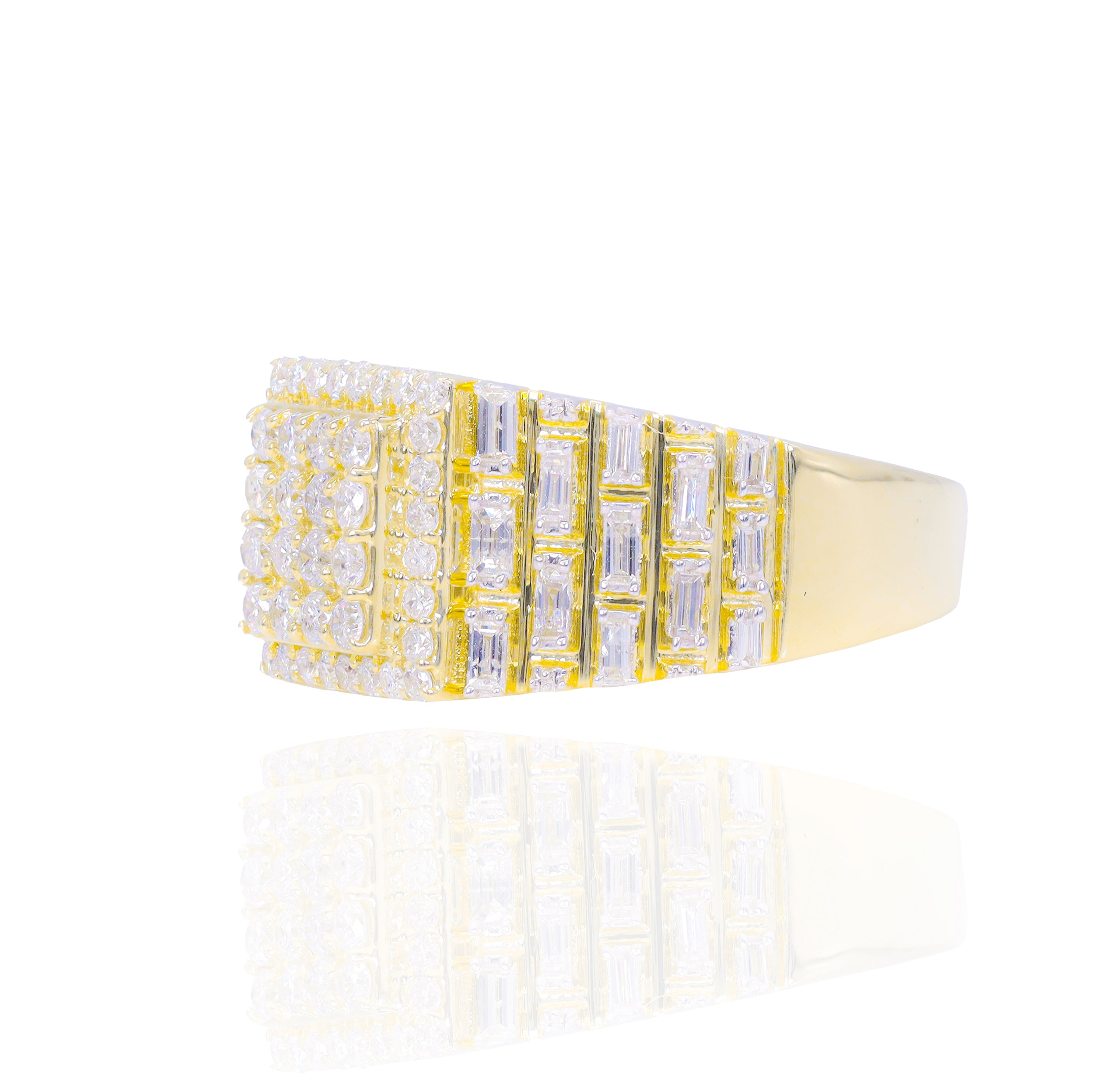 Signet Diamond Ring with Baguette Design on Band