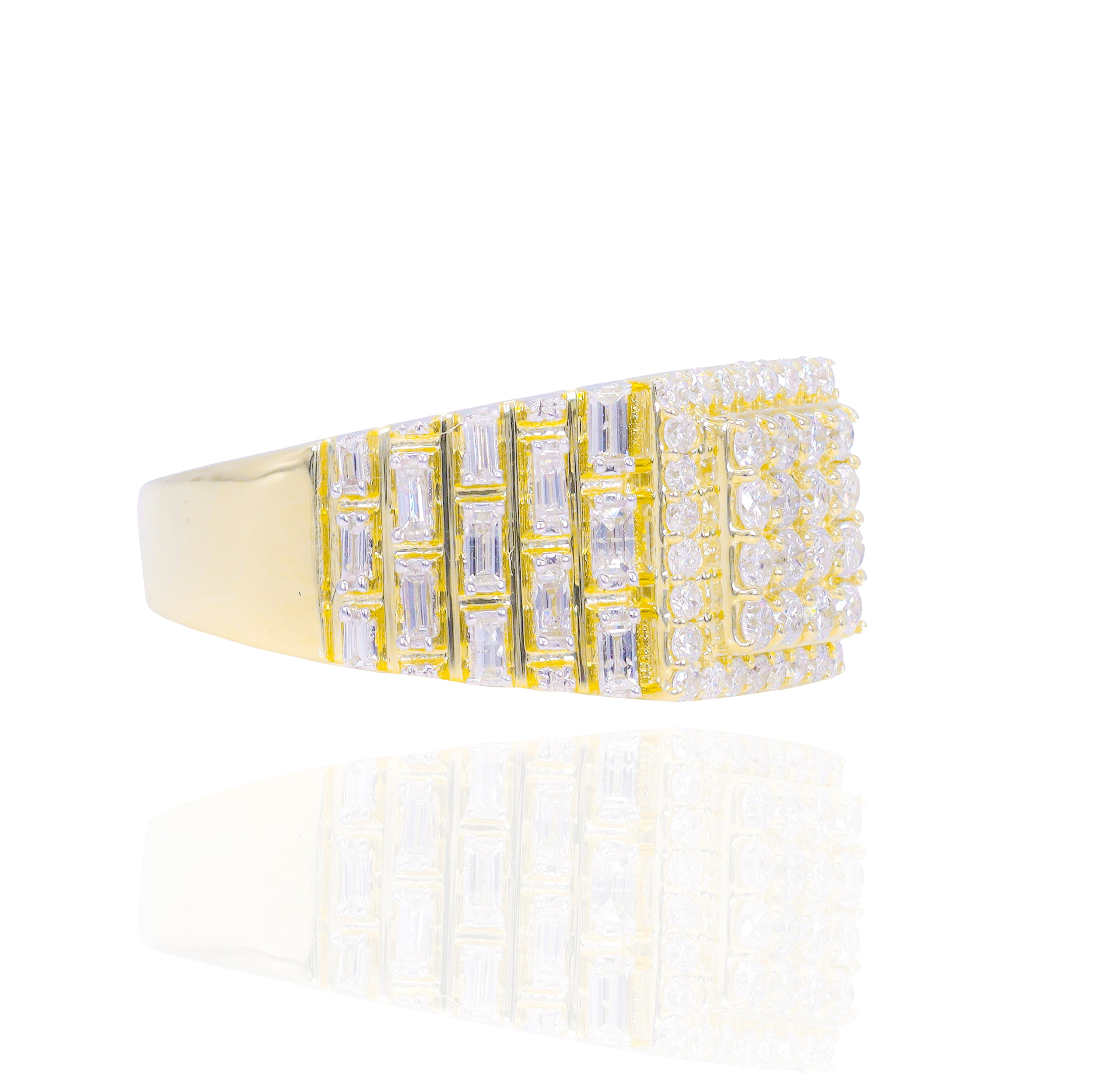 Signet Diamond Ring with Baguette Design on Band