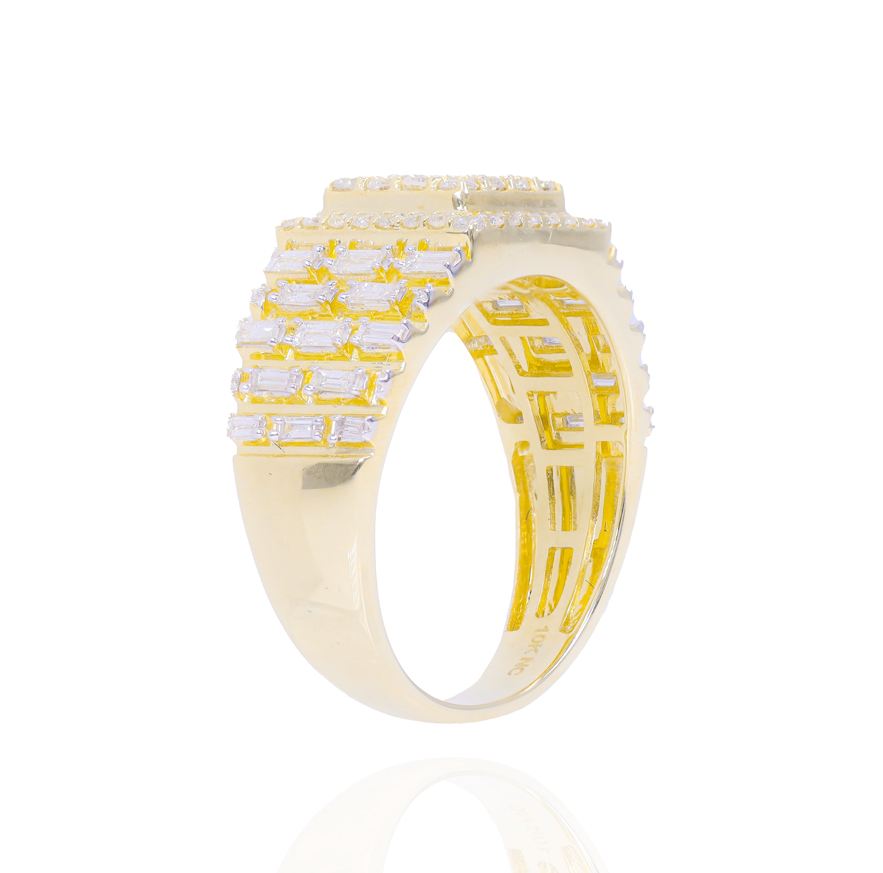 Signet Diamond Ring with Baguette Design on Band