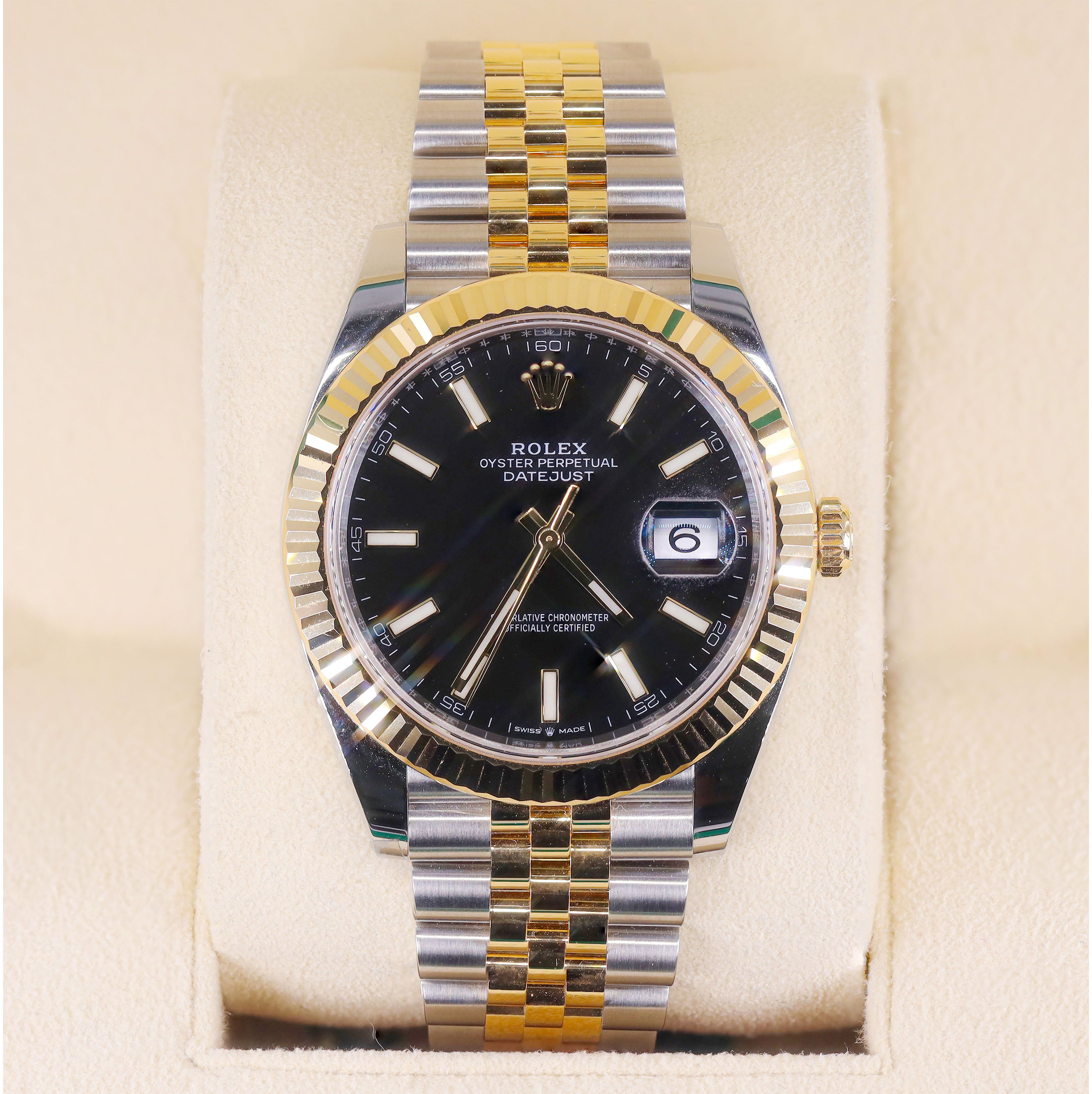 Rolex 126333 Datejust 41mm Jubilee Two-Tone 18K Gold Fluted Bezel & Black Marker Dial